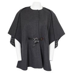 Used Louis Vuitton Monogram Grey Buttoned Wool Cape Coat