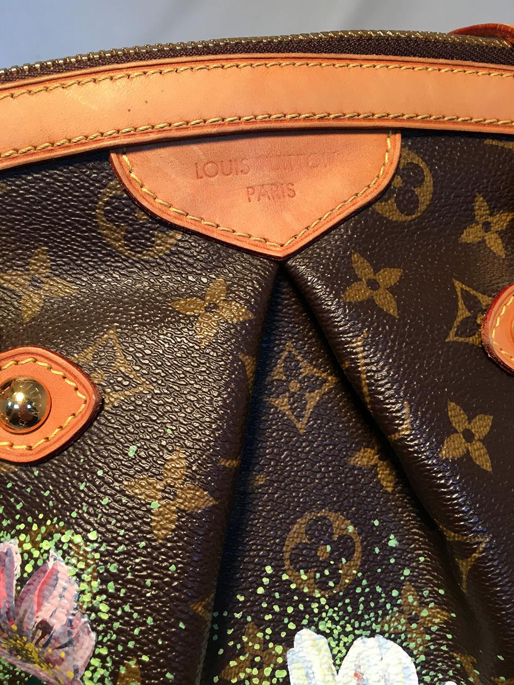 Black Louis Vuitton Monogram Hand Painted Floral Tivoli GM Shoulder Bag Tote