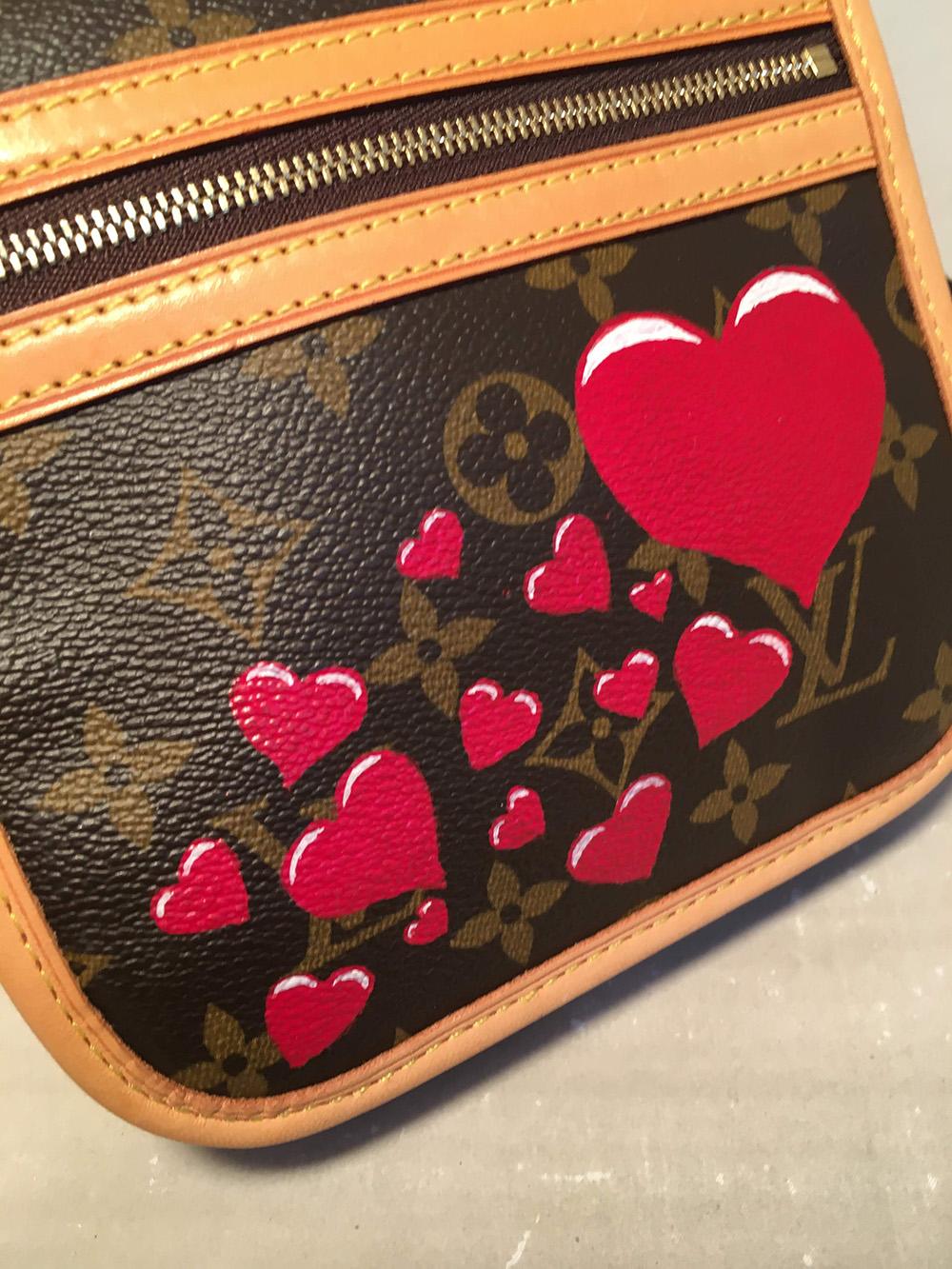 Brown Louis Vuitton Monogram Customized Hearts Bosphore Bum Bag Fanny Pack Belt Bag