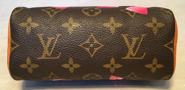 Louis Vuitton Monogram Customized Hand Painted Hearts Mini Nano Speedy w/ Strap For Sale at 1stdibs