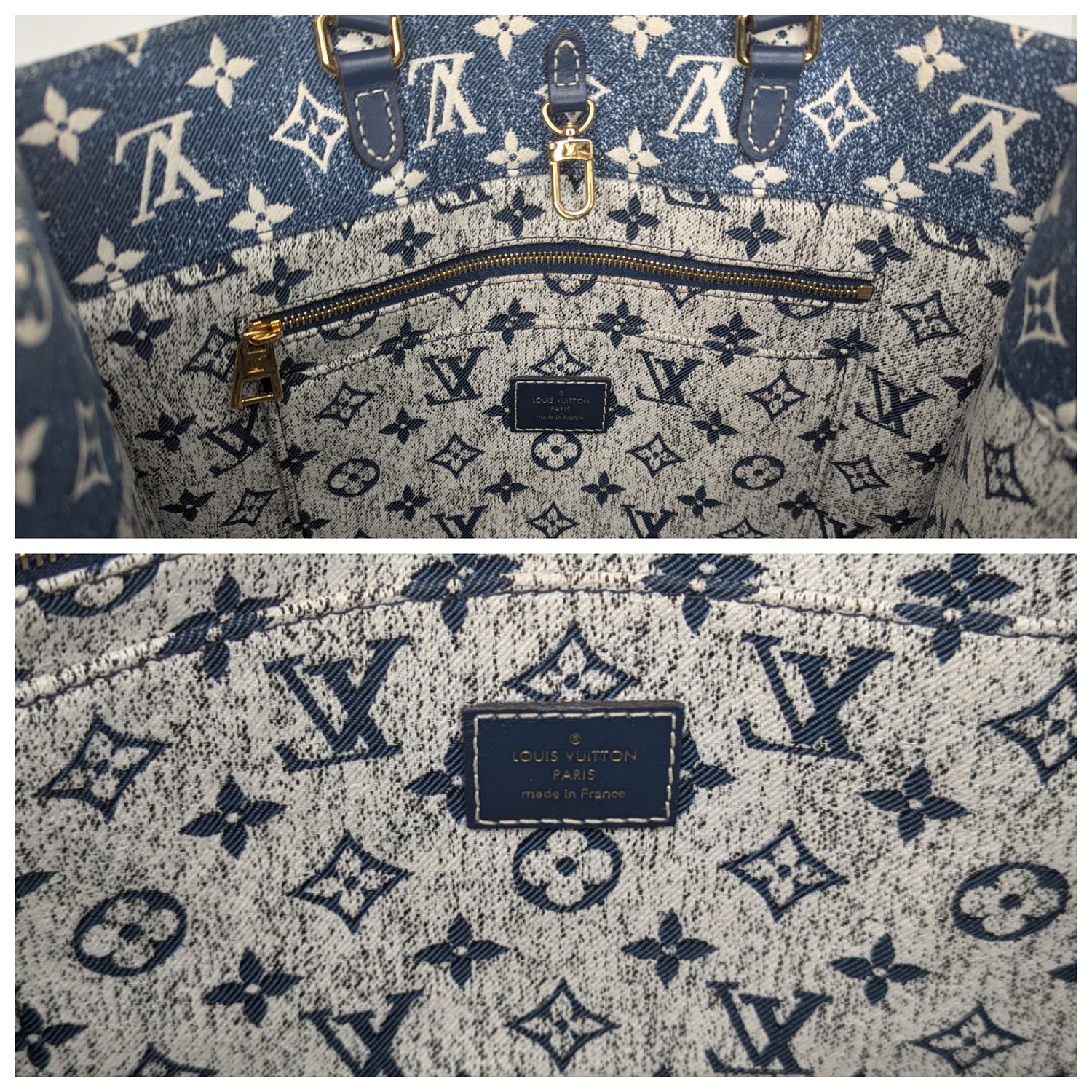 Louis Vuitton Monogram Jacquard Bleu Denim Onthego MM Tote For Sale 4