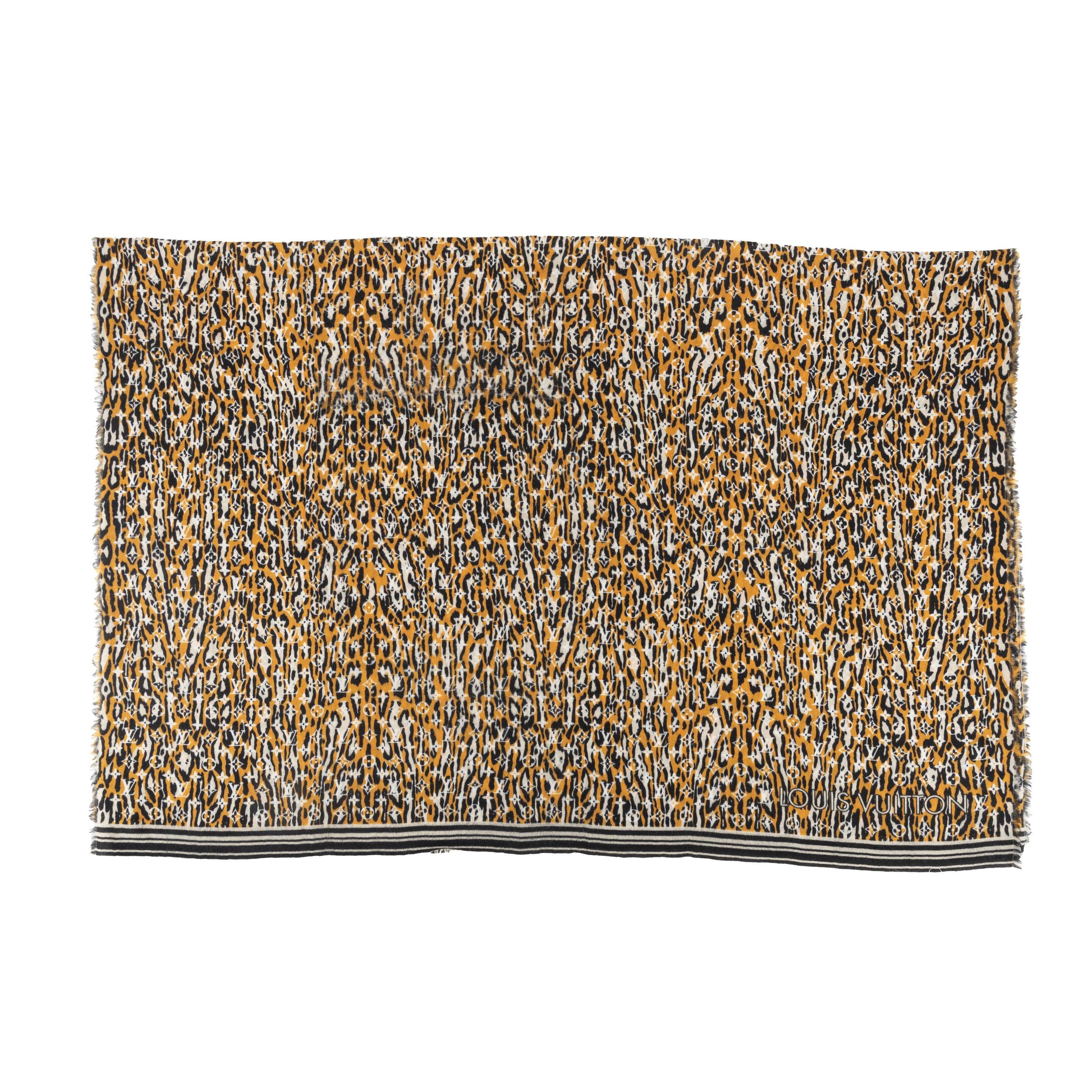 Brown Louis Vuitton Monogram Jungle Print Scarf - '10s For Sale