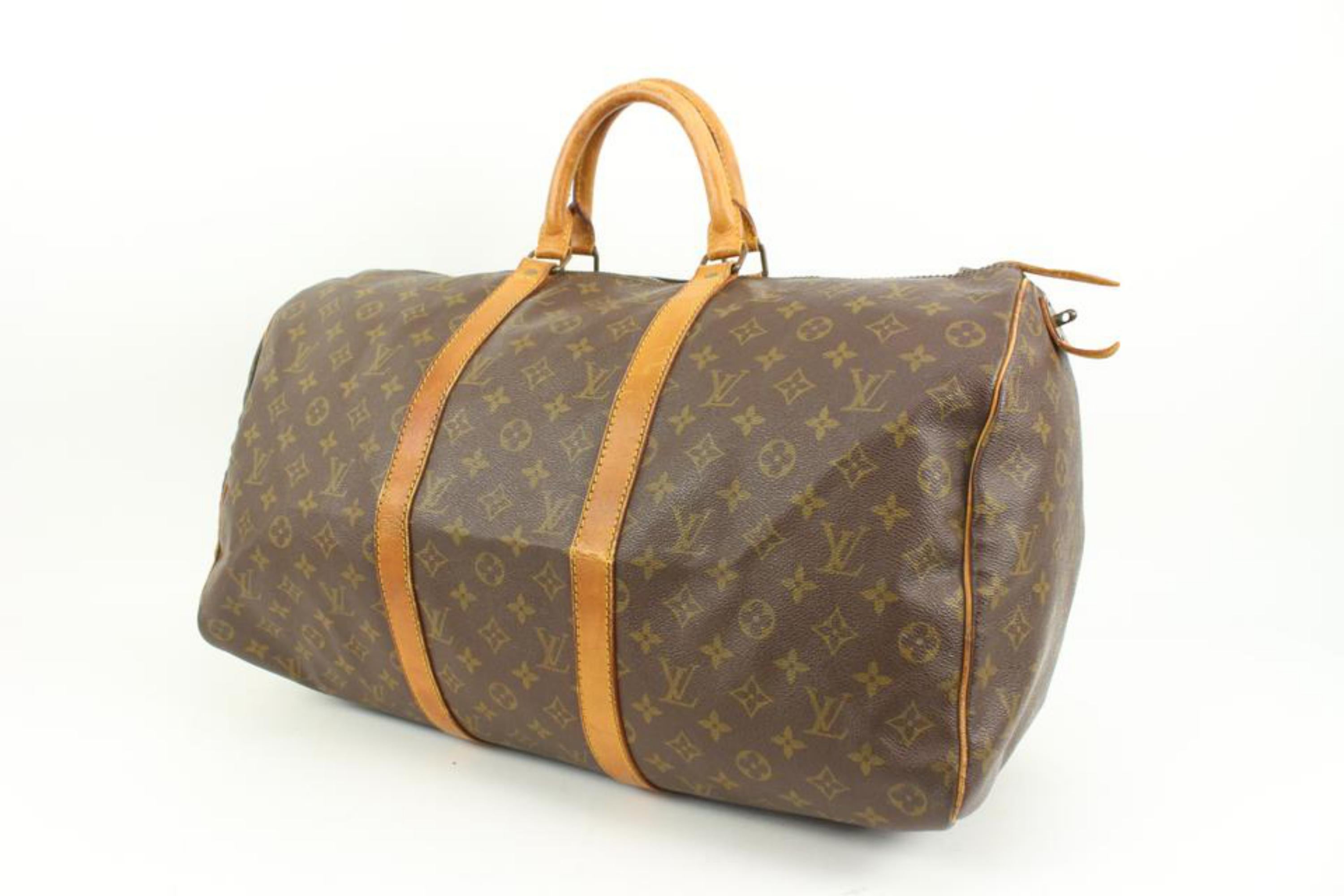 Louis Vuitton Monogram Keepall 50 Duffle Bag Upcycle Ready 45lk23
Date Code/Serial Number: xxx SD
Made In: France
Measurements: Length:  20