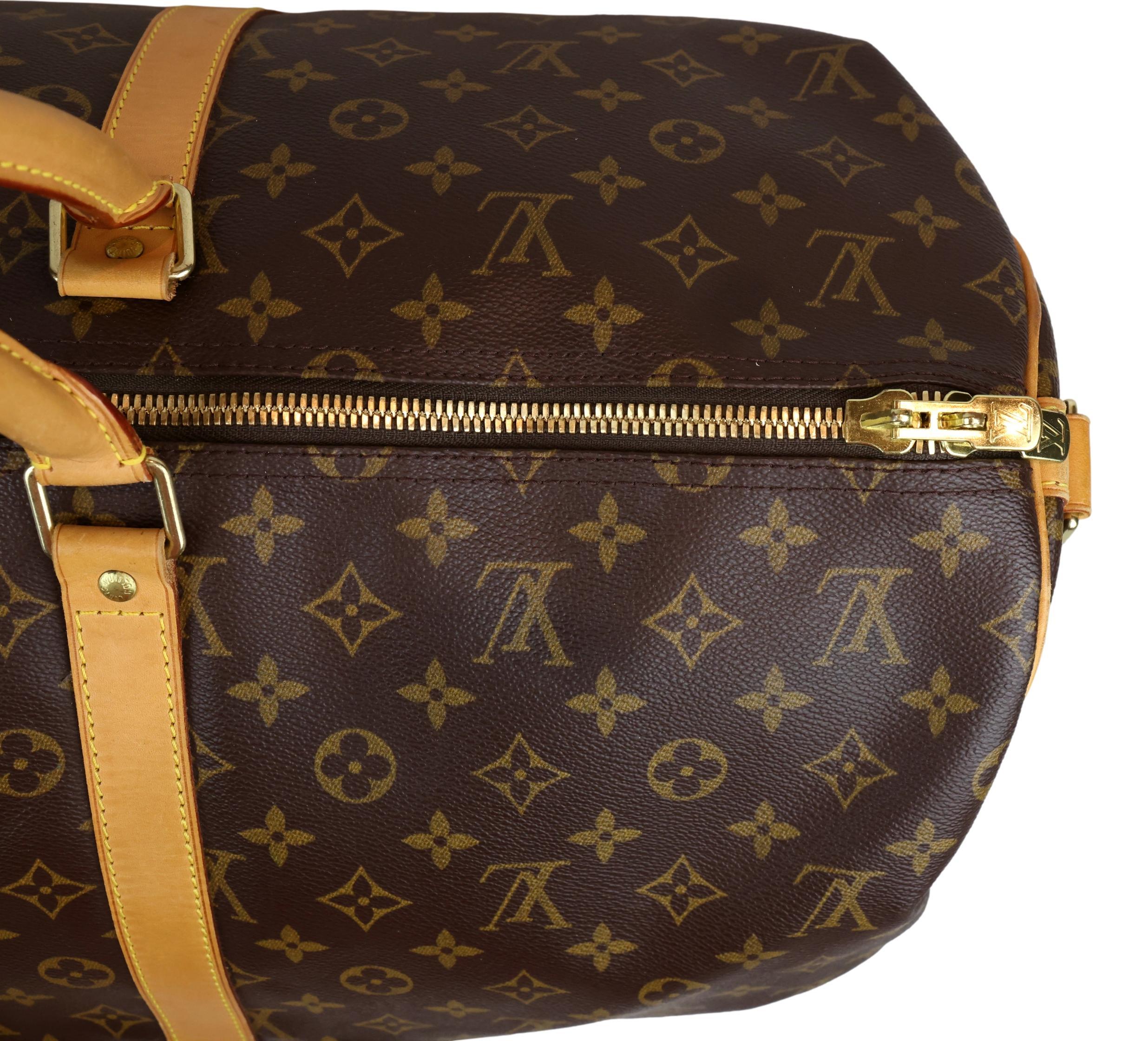 Women's or Men's Louis Vuitton Monogram Keepall 55 Bandouliere Duffle Carry-On Bag, France 2000.