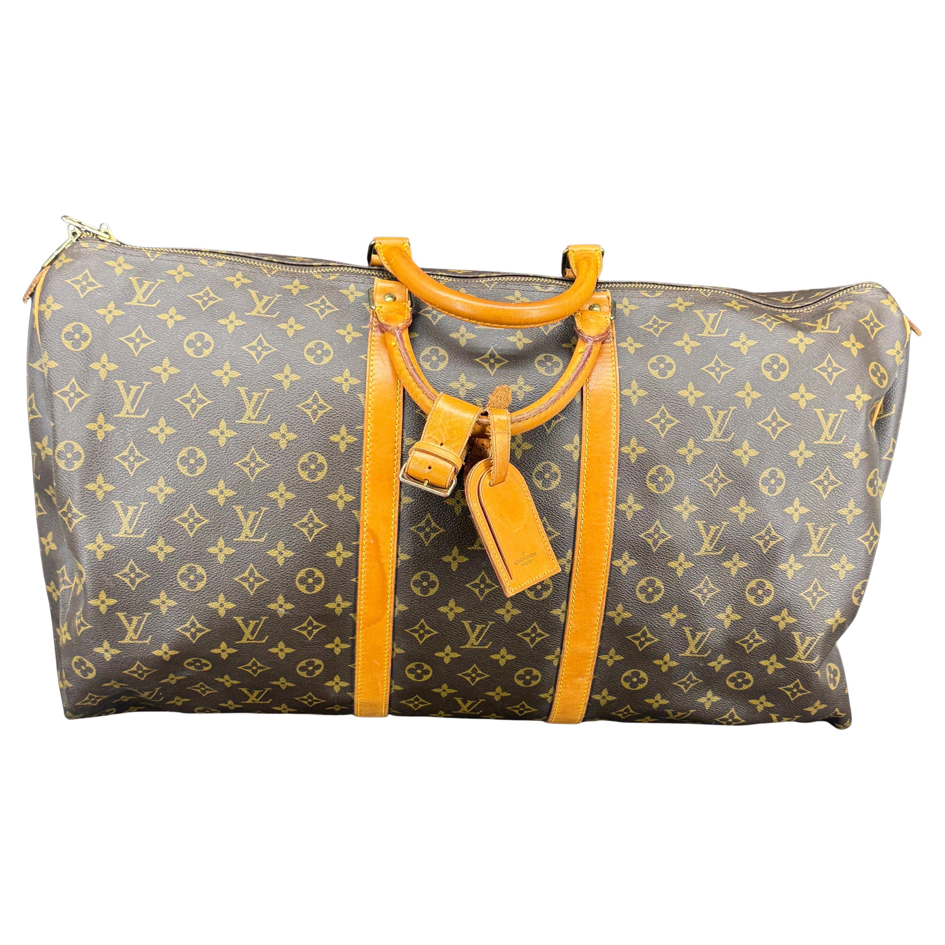 LOUIS VUITTON Monogram Keepall 55 Tote Bag with Luggage Tag