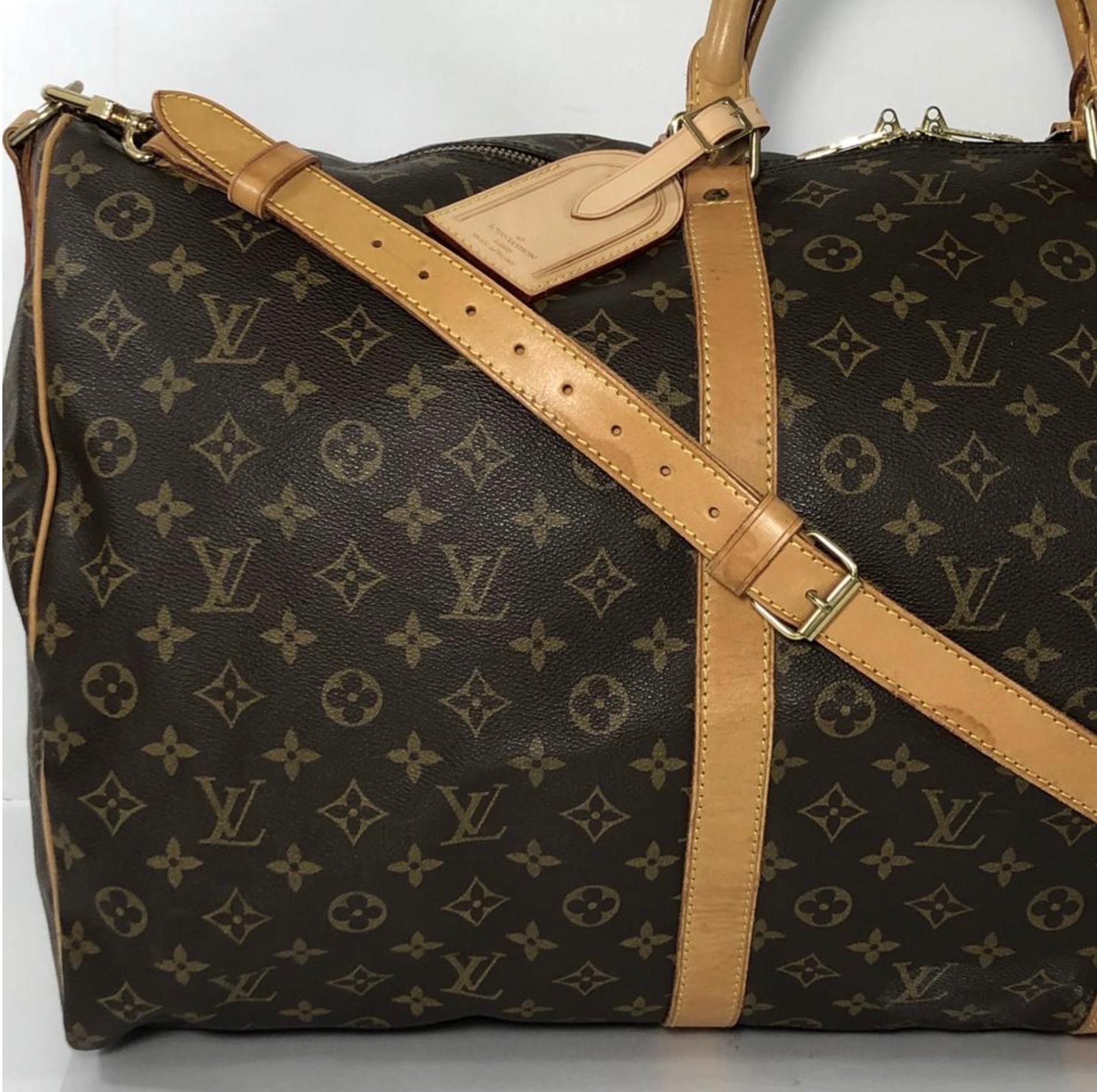 Black Louis Vuitton Monogram Keepall Bandoliere 60 Top Handle Travel Bag For Sale