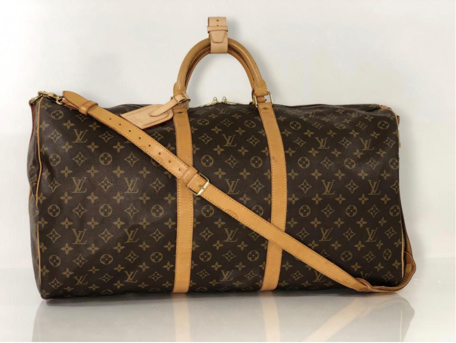 Louis Vuitton Monogram Keepall Bandoliere 60 Top Handle Travel Bag For Sale 2