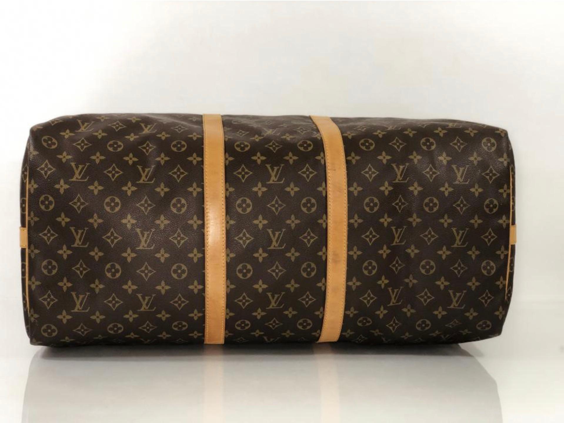 Louis Vuitton Monogram Keepall Bandoliere 60 Top Handle Travel Bag For Sale 4