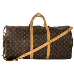 Retro  Louis Vuitton Monogram Keepall Bandoliere 60 Top Handle Travel Bag