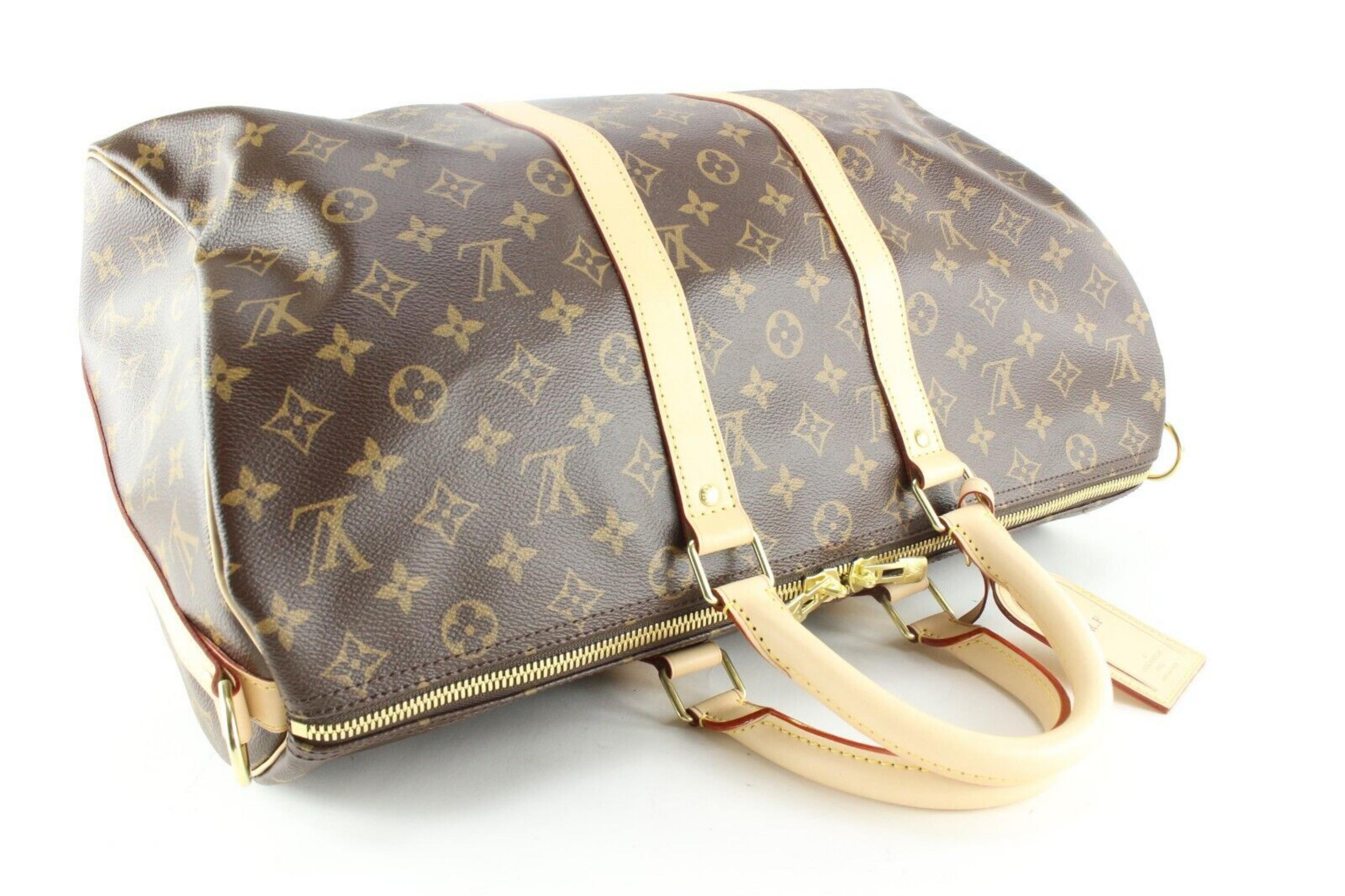Women's or Men's Louis Vuitton Monogram Keepall Bandouliere 45 Duffle with Strap 5LK0222 For Sale