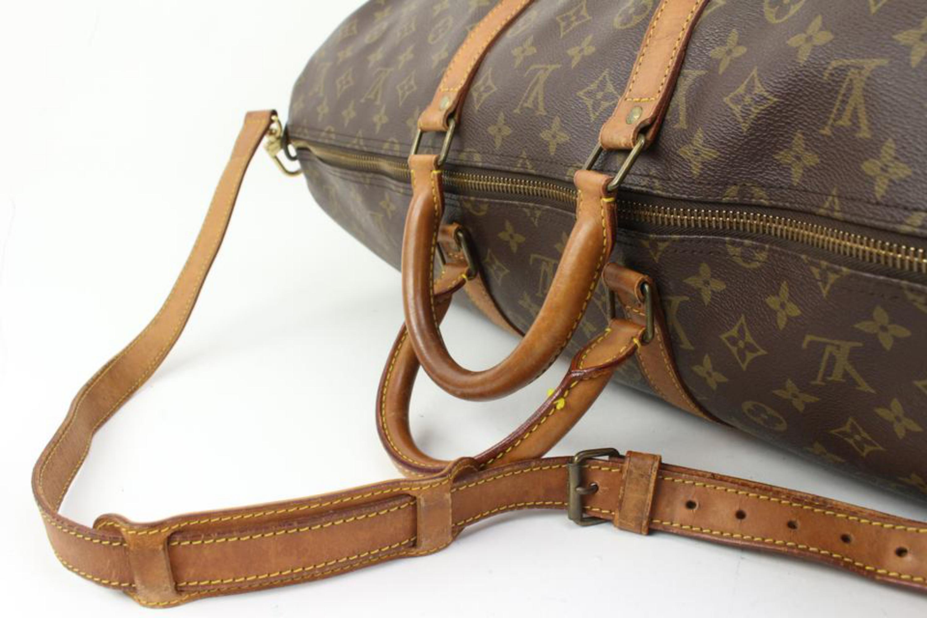 Brown Louis Vuitton Monogram Keepall Bandouliere 55 Boston Duffle Bag with Strap  For Sale