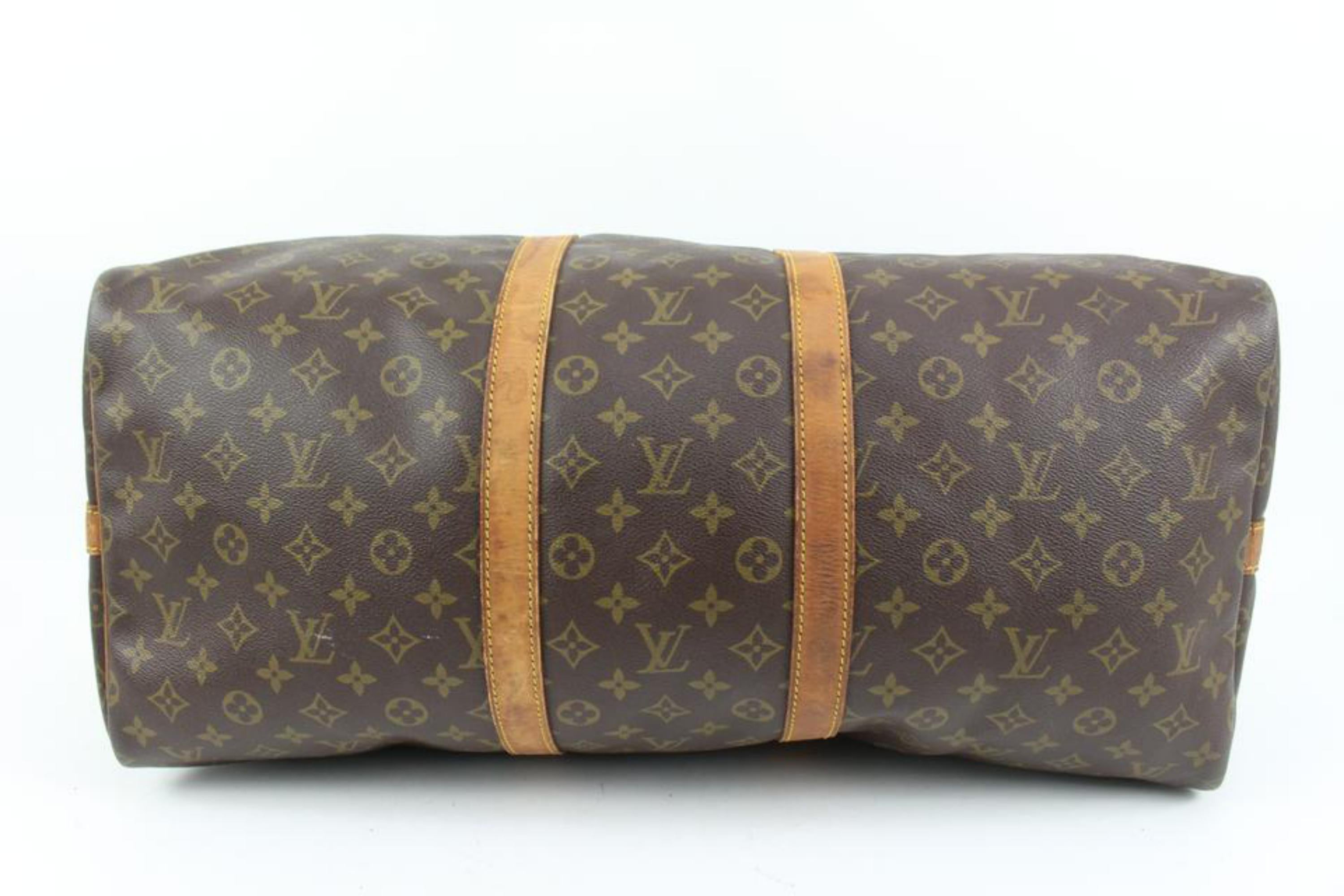 Louis Vuitton Monogram Keepall Bandouliere 55 Boston Duffle Bag with Strap  For Sale 1