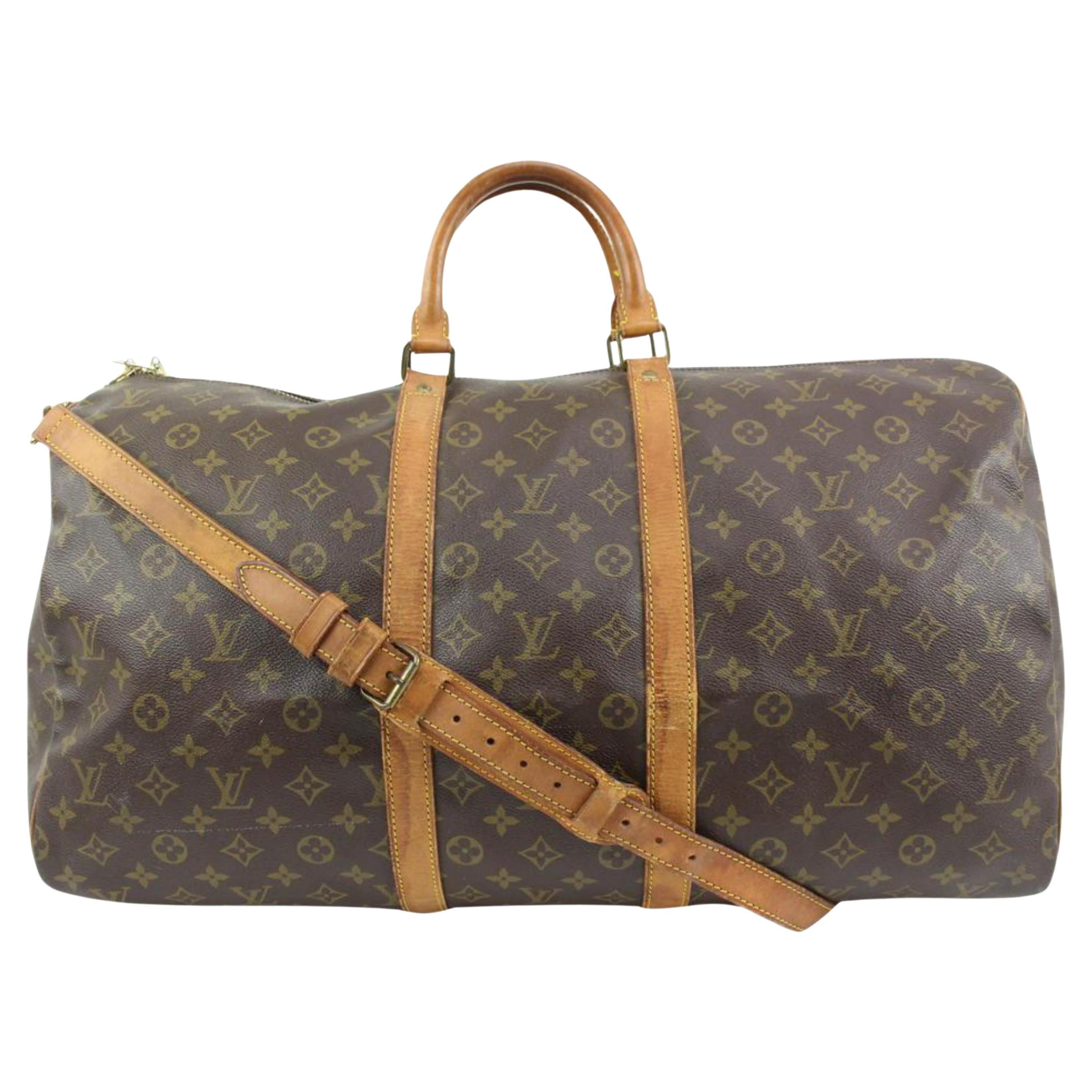Louis Vuitton Monogram Keepall Bandouliere 55 Boston Duffle Bag with Strap  For Sale