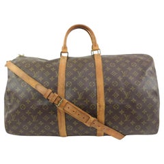 Louis Vuitton Monogram Keepall Bandouliere 55 Boston Duffle Bag with Strap 