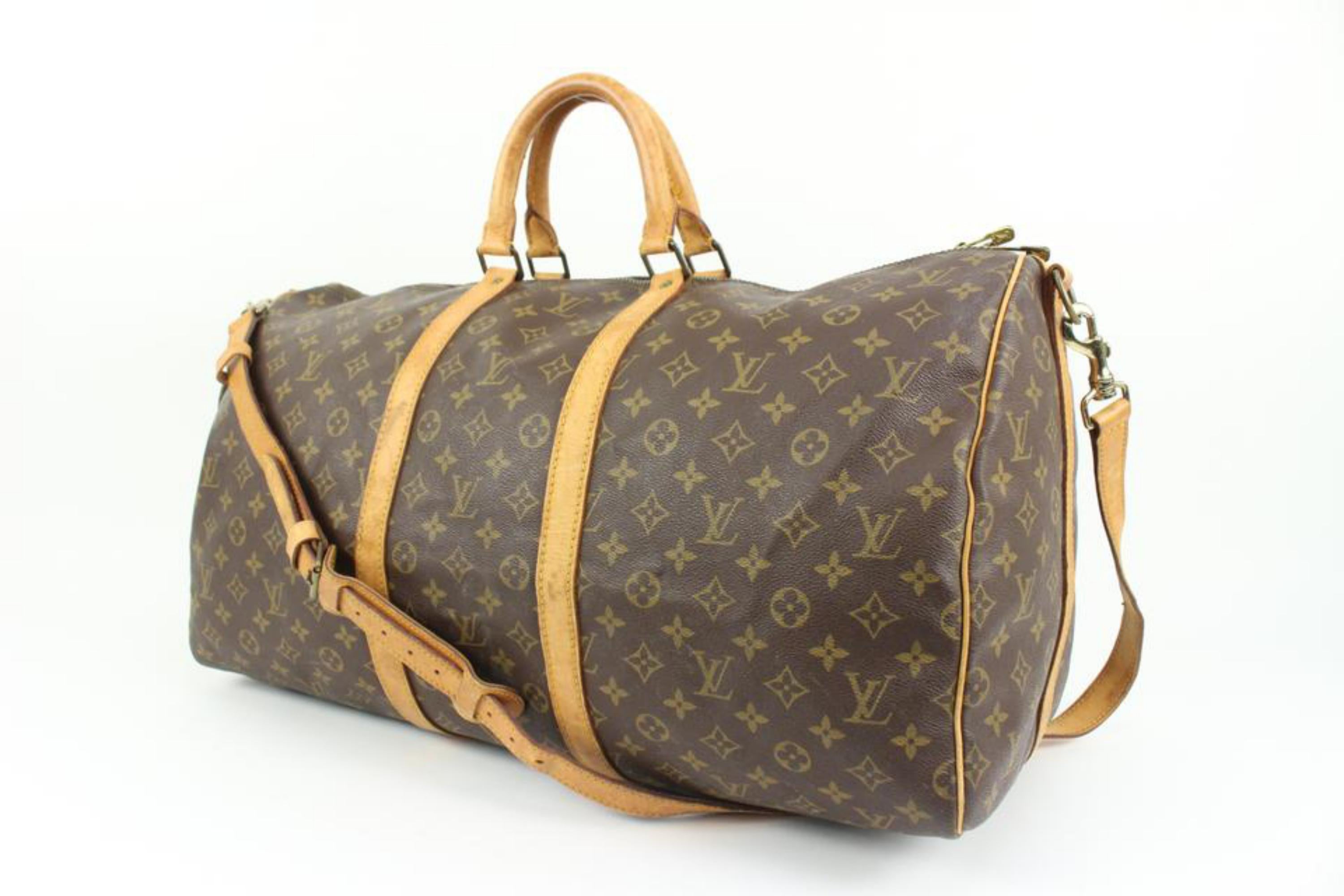 Louis Vuitton Monogram Keepall Bandouliere 55 Duffle Bag with Strap 15lk412s
Date Code/Serial Number: 851 SD
Made In: France
Measurements: Length:  22