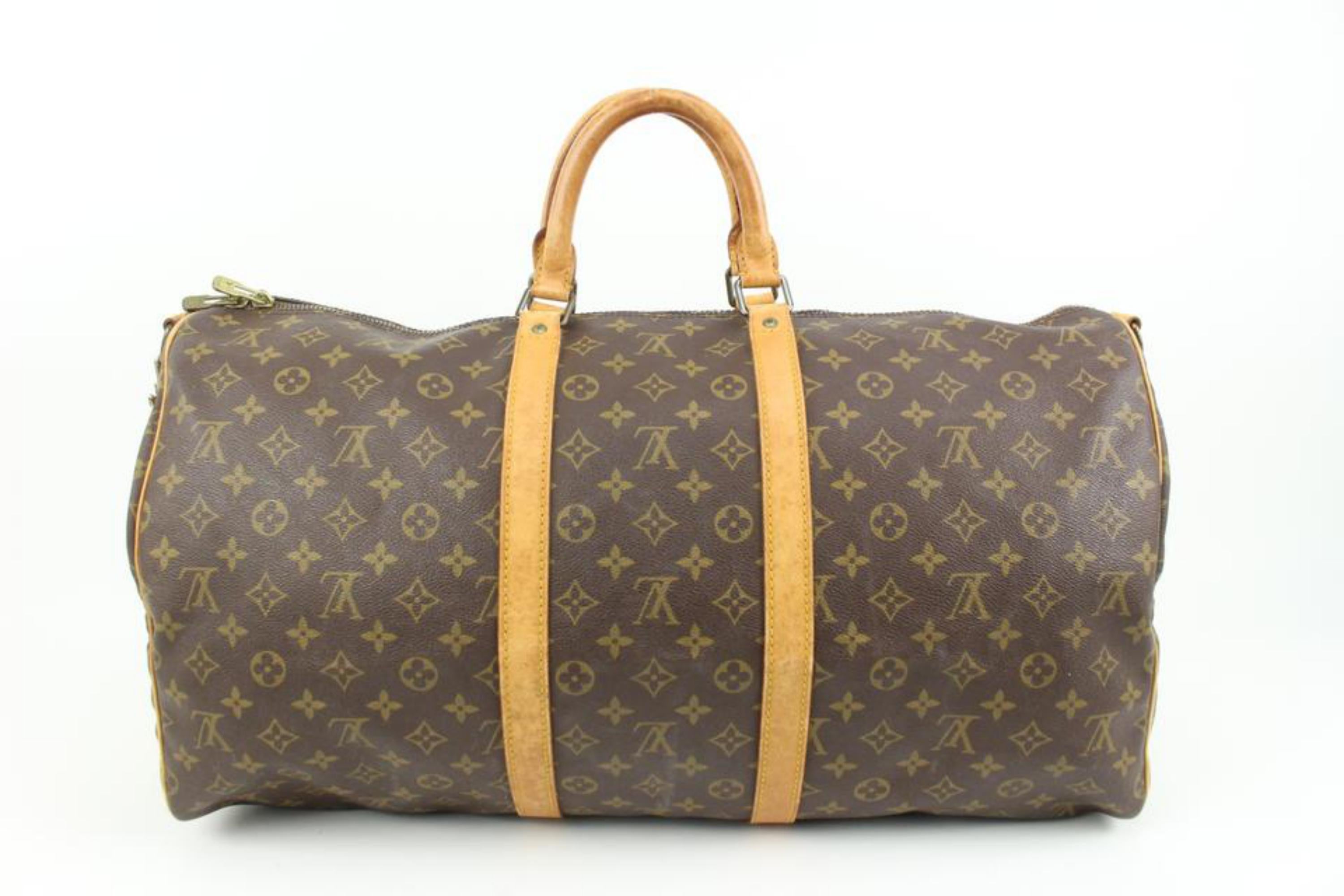 Brown Louis Vuitton Monogram Keepall Bandouliere 55 Duffle Bag with Strap 15lk412s For Sale