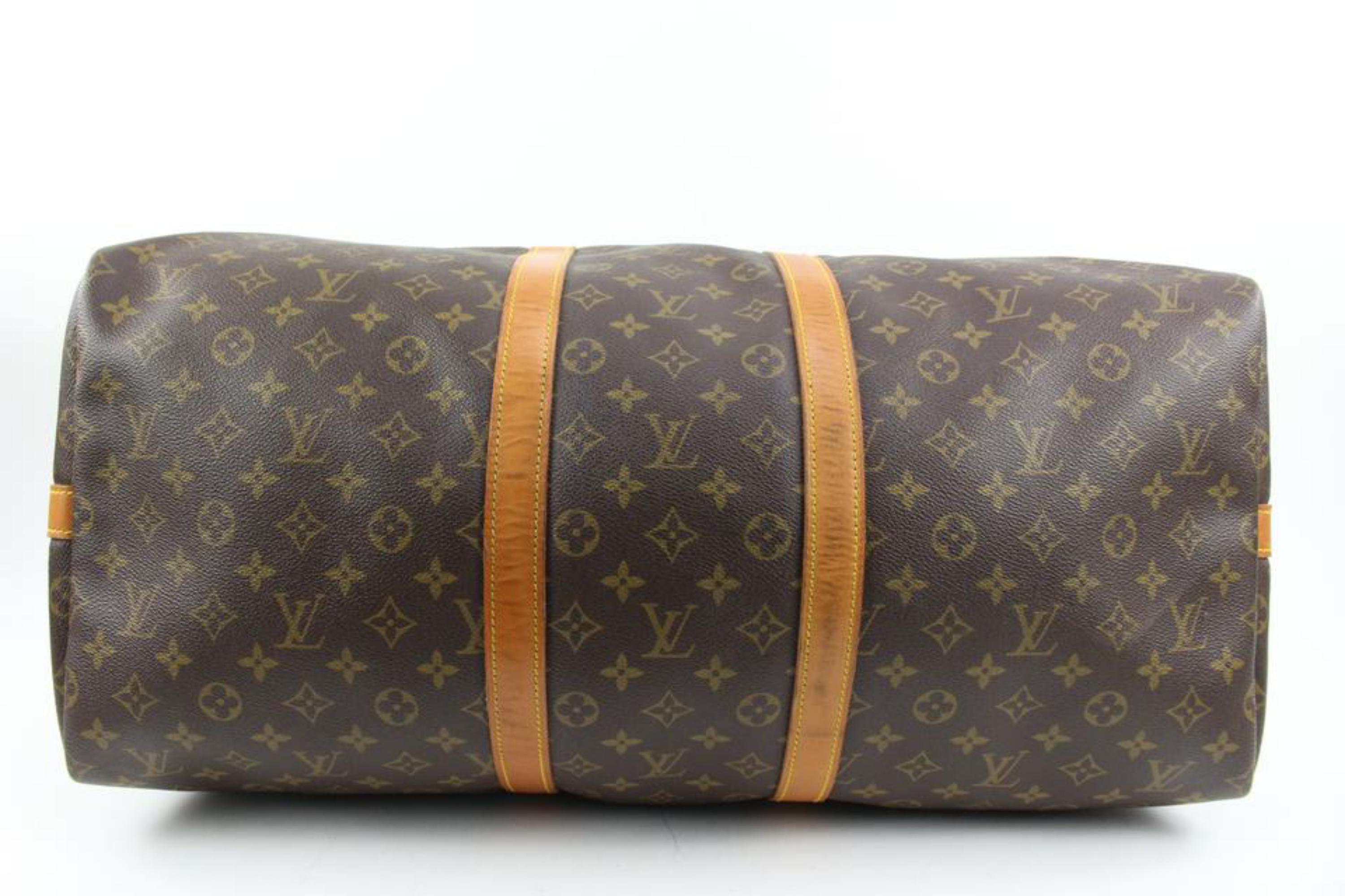 Women's or Men's Louis Vuitton Monogram Keepall Bandouliere 55 Duffle Bag with Strap 89lv225s For Sale