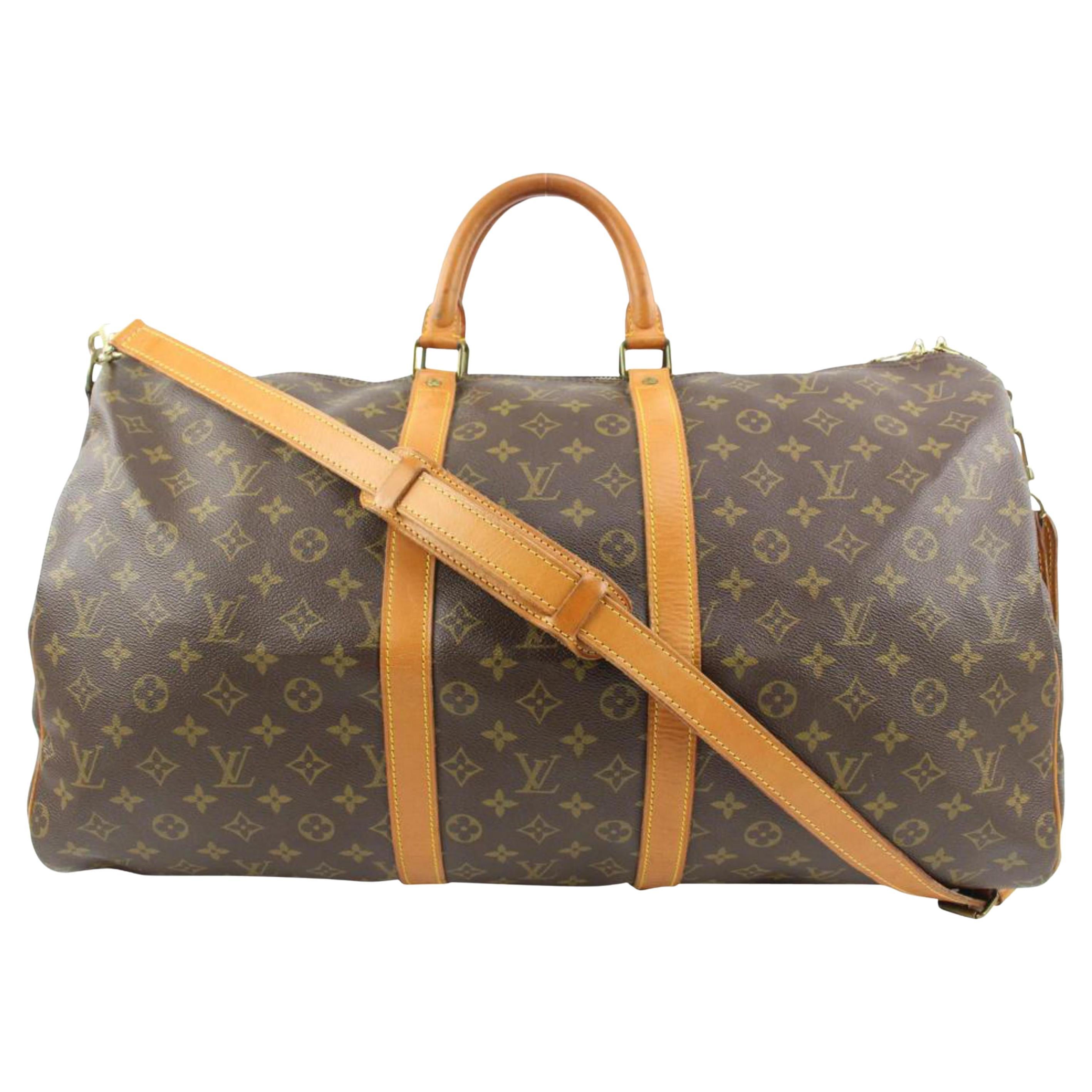 Louis Vuitton Monogram Keepall Bandouliere 55 Duffle Bag with Strap 89lv225s For Sale