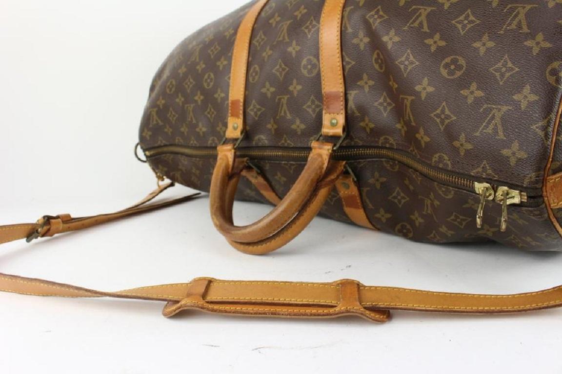 Brown Louis Vuitton Monogram Keepall Bandouliere 55 Duffle Bag with Strap 921lv77 For Sale