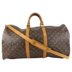 Vintage Louis Vuitton Monogram Keepall Bandouliere 55 Duffle Bag with Strap 921lv77