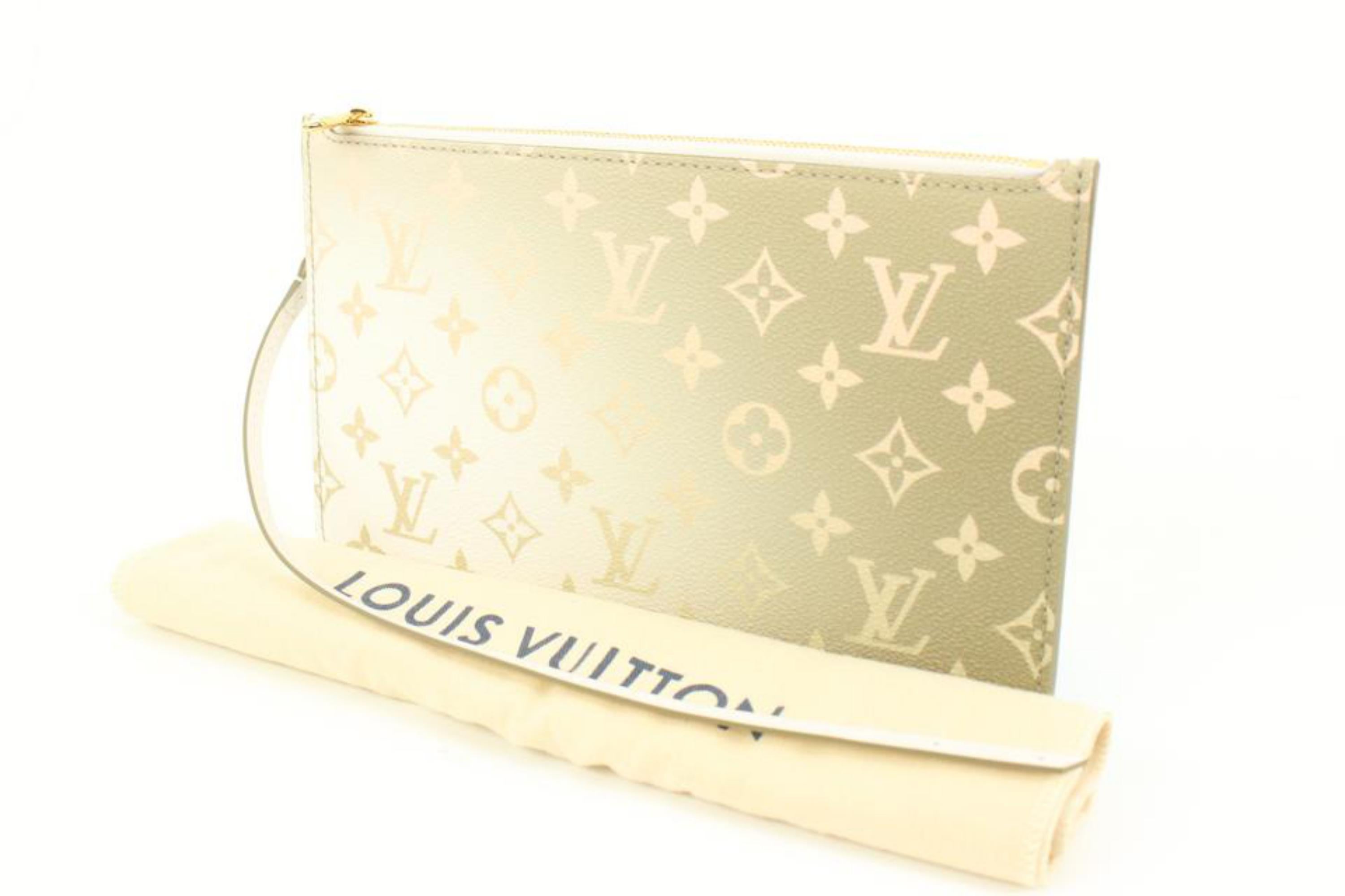 Louis Vuitton Monogram Khaki Sunset Neverfull Pochette MM/GM Wristlet Pouch 90lk412s
Date Code/Serial Number: RFID Chip
Made In: France
Measurements: Length:  9.75