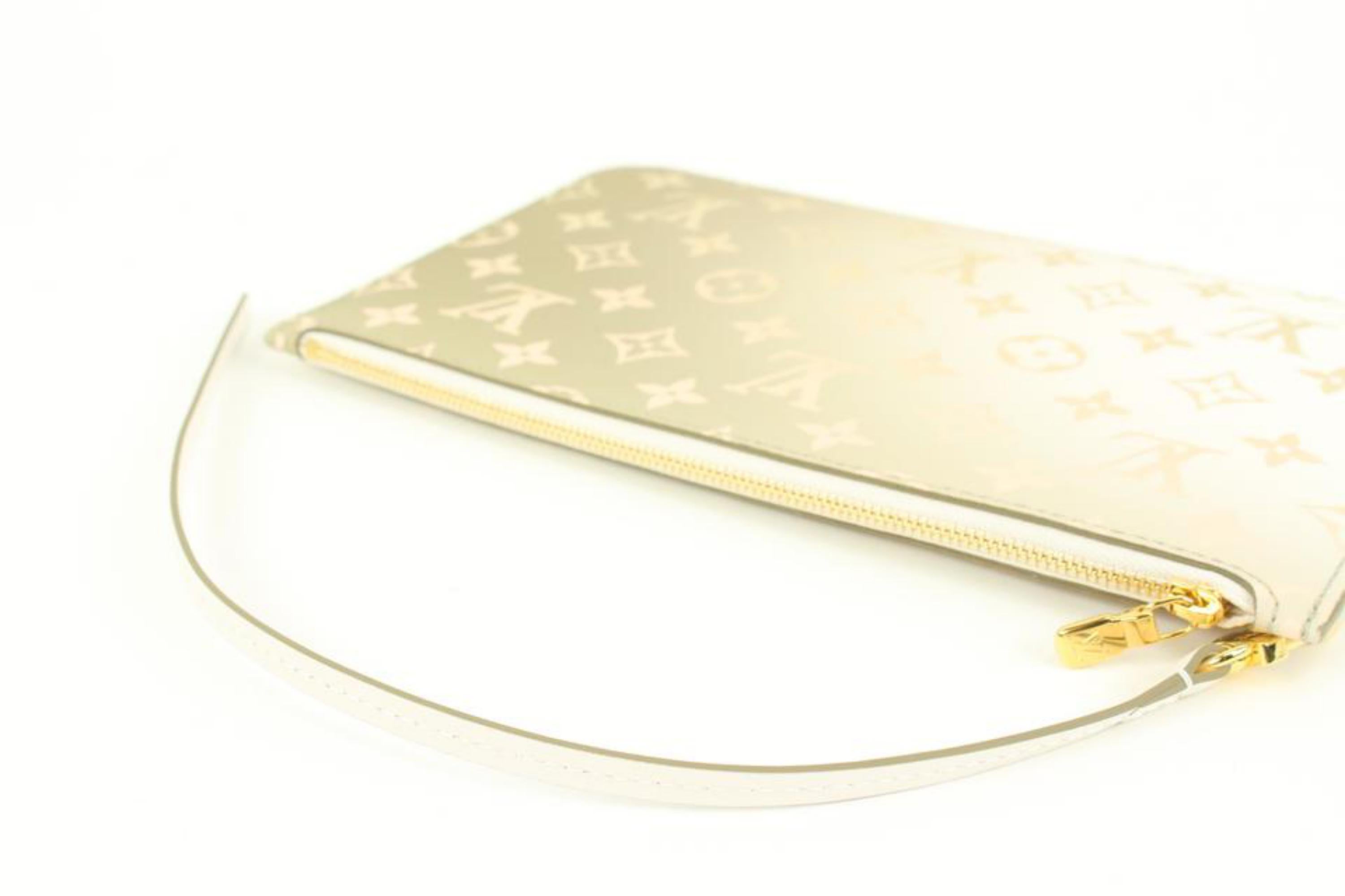 Women's Louis Vuitton Monogram Khaki Sunset Neverfull Pochette MM/GM Wristlet Pouch