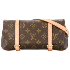 Used Louis Vuitton Monogram Leather Double Buckle Bum Fanny Pack Waist Belt Bag