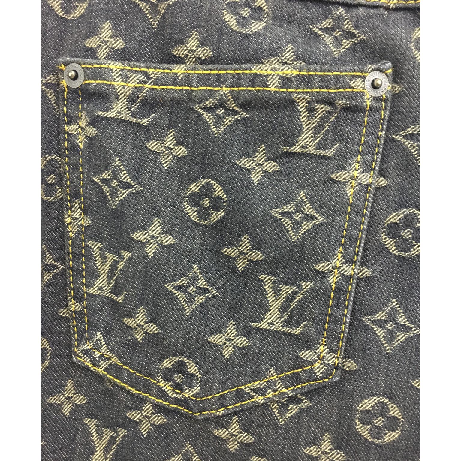 Men's Louis Vuitton Monogram Logo Grey Denim Jeans For Sale