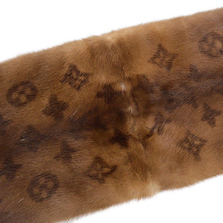 LOUIS VUITTON Monogram LV Logo Brown Black Mink Fur Scarf Stole Wrap For  Sale at 1stDibs