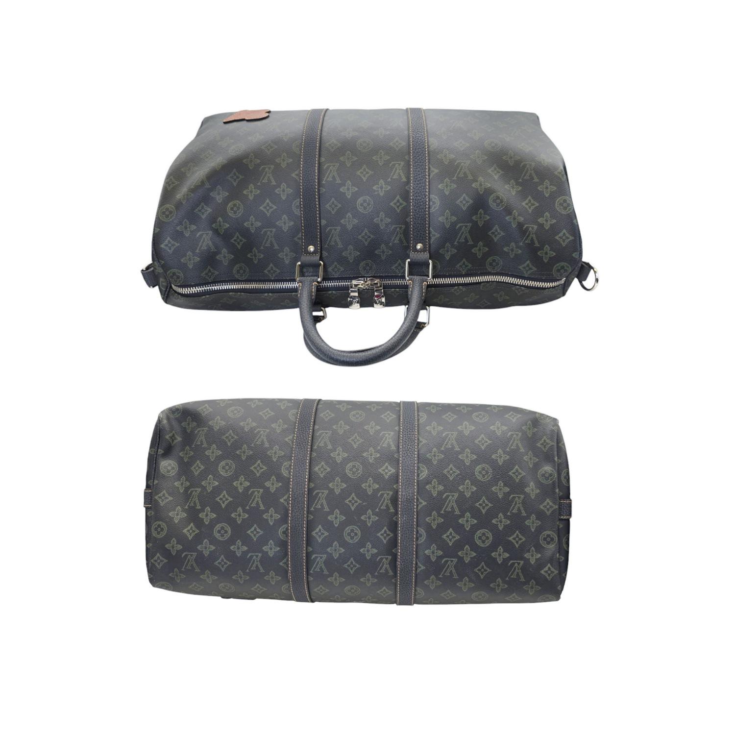 Women's or Men's Louis Vuitton Monogram LV Record Keepall Bandouliere 50 Dark Green For Sale
