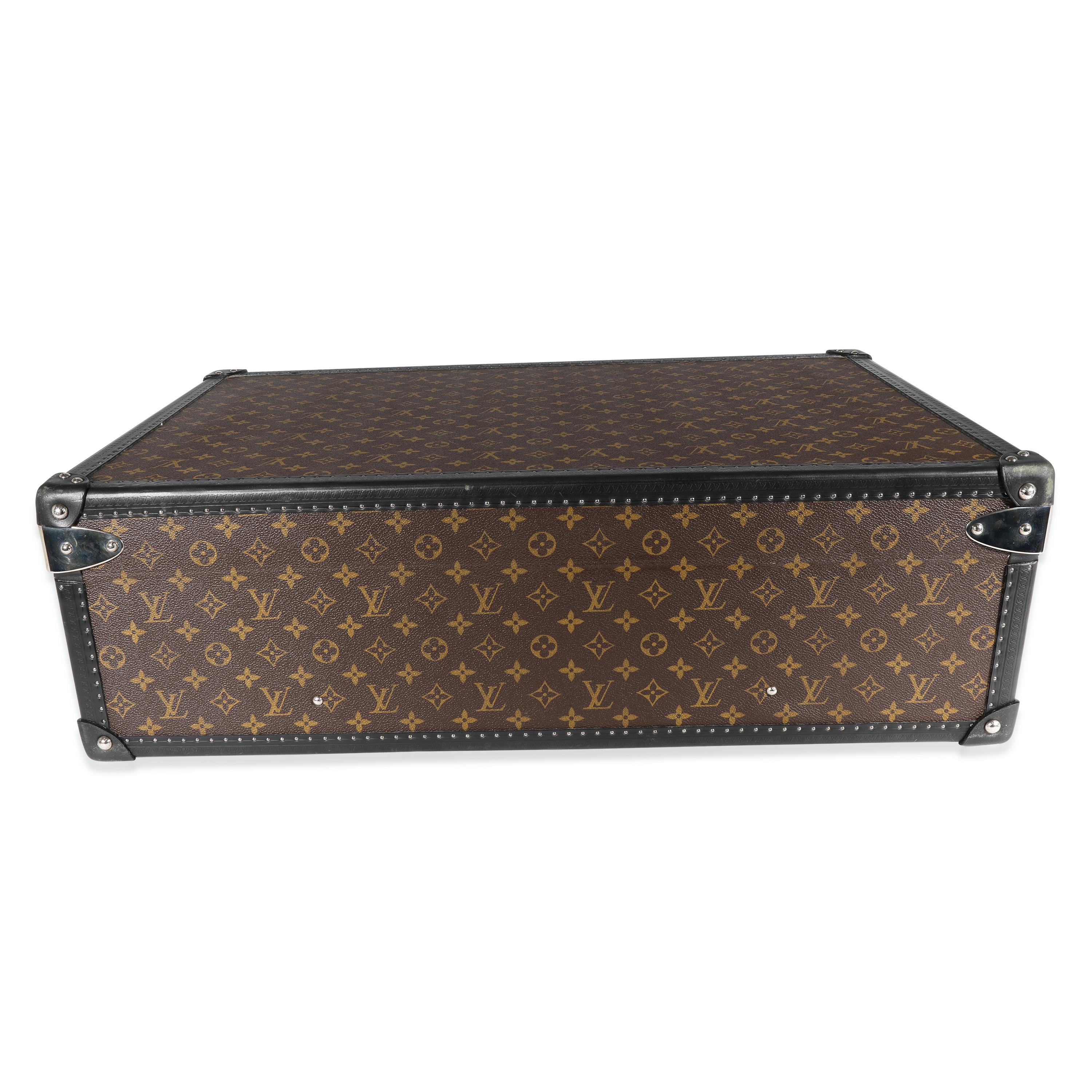 Louis Vuitton Monogram Macassar & Black Leather Alzer Trunk 70 In Good Condition For Sale In New York, NY