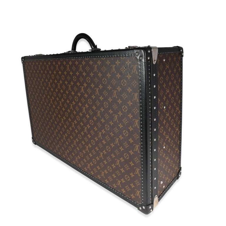 Louis Vuitton Monogram Macassar & Black Leather Alzer Trunk 80 In Good Condition For Sale In New York, NY