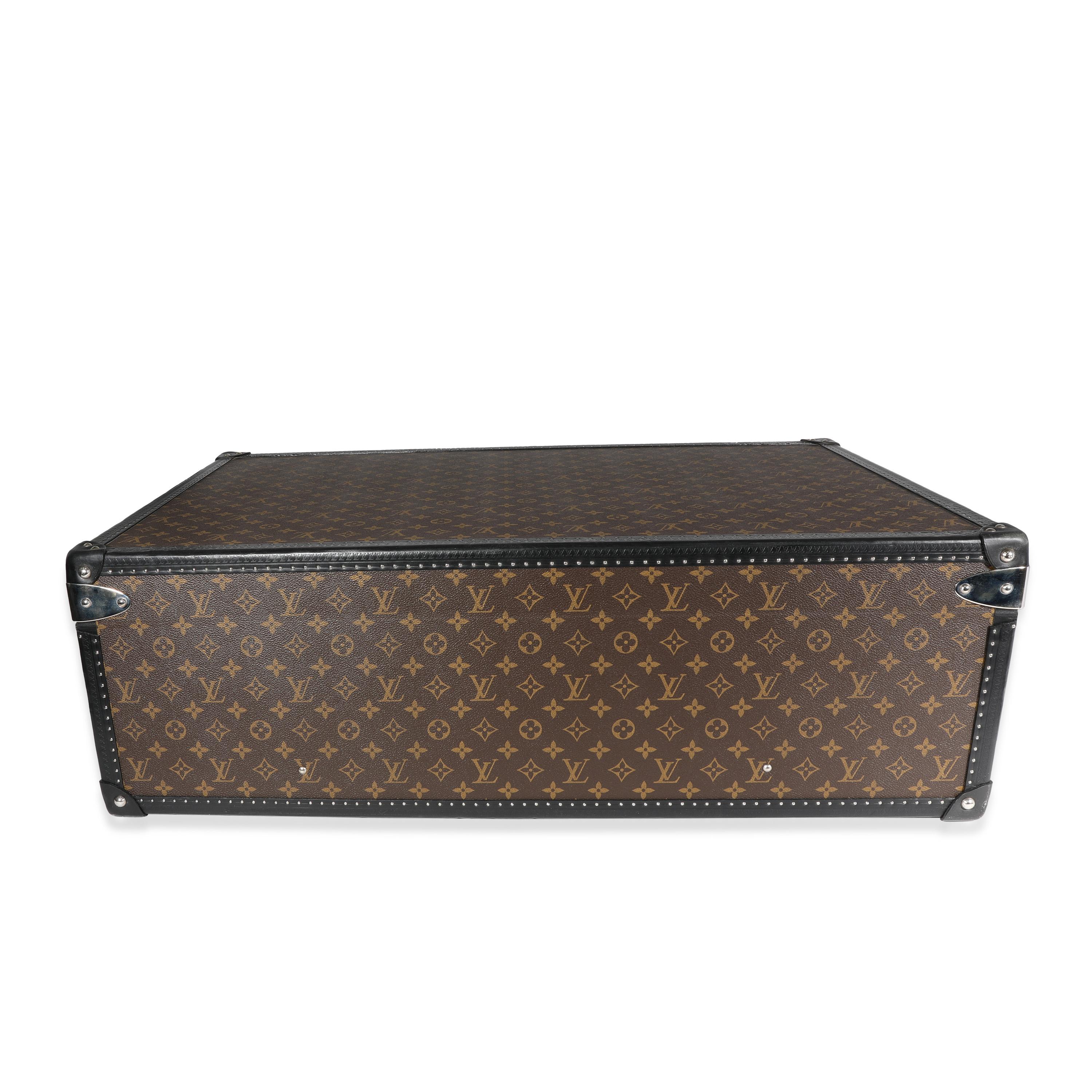 Louis Vuitton Monogram Macassar & Black Leather Alzer Trunk 80 In Good Condition In New York, NY