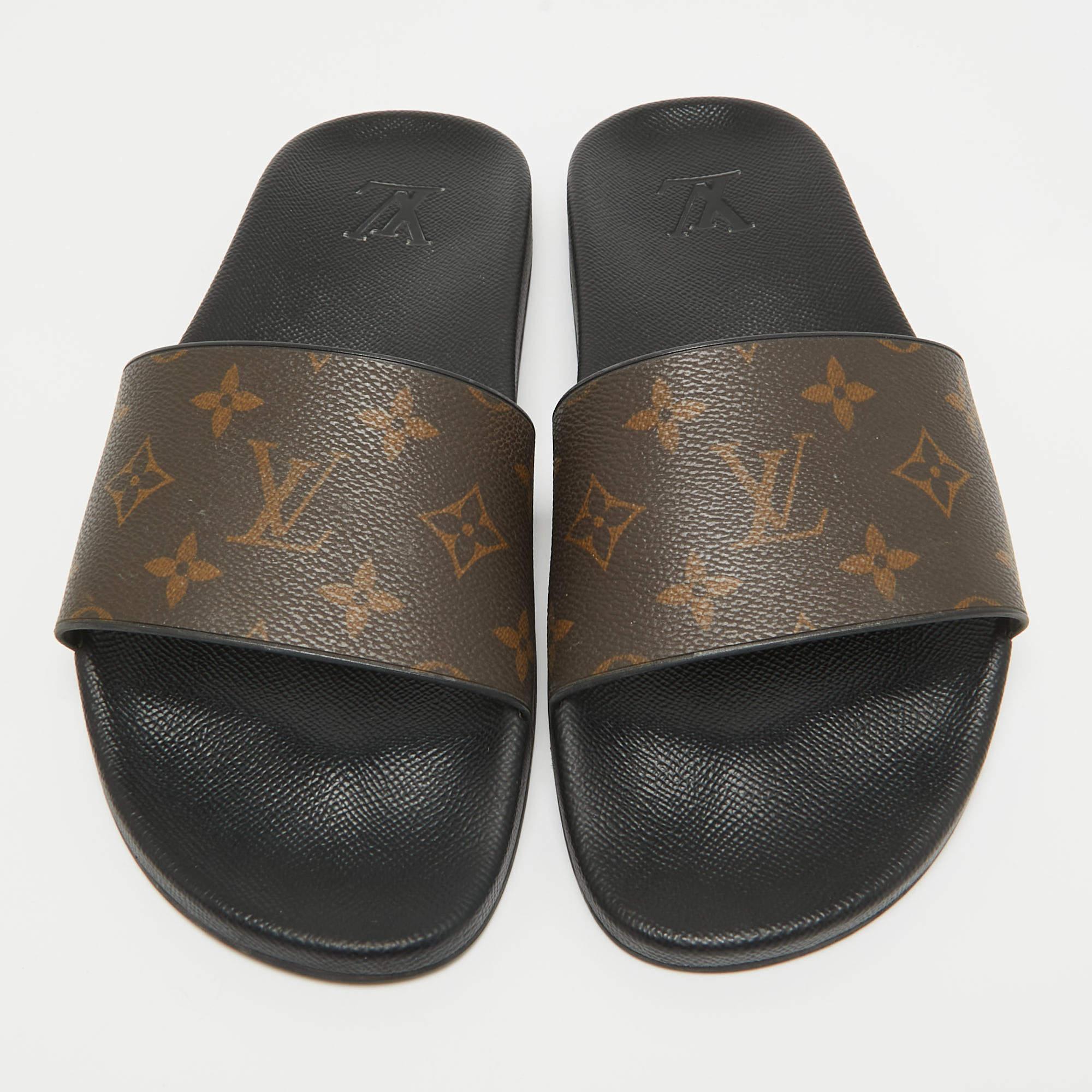 Black Louis Vuitton Monogram Macassar Canvas Waterfront Slides Size 40.5 For Sale