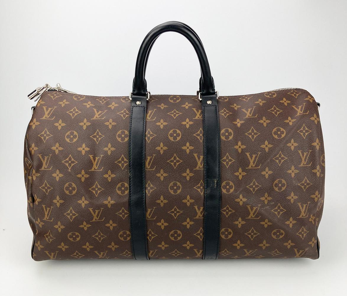 Black Louis Vuitton Monogram Macassar Keepall Bandoulière 45 For Sale