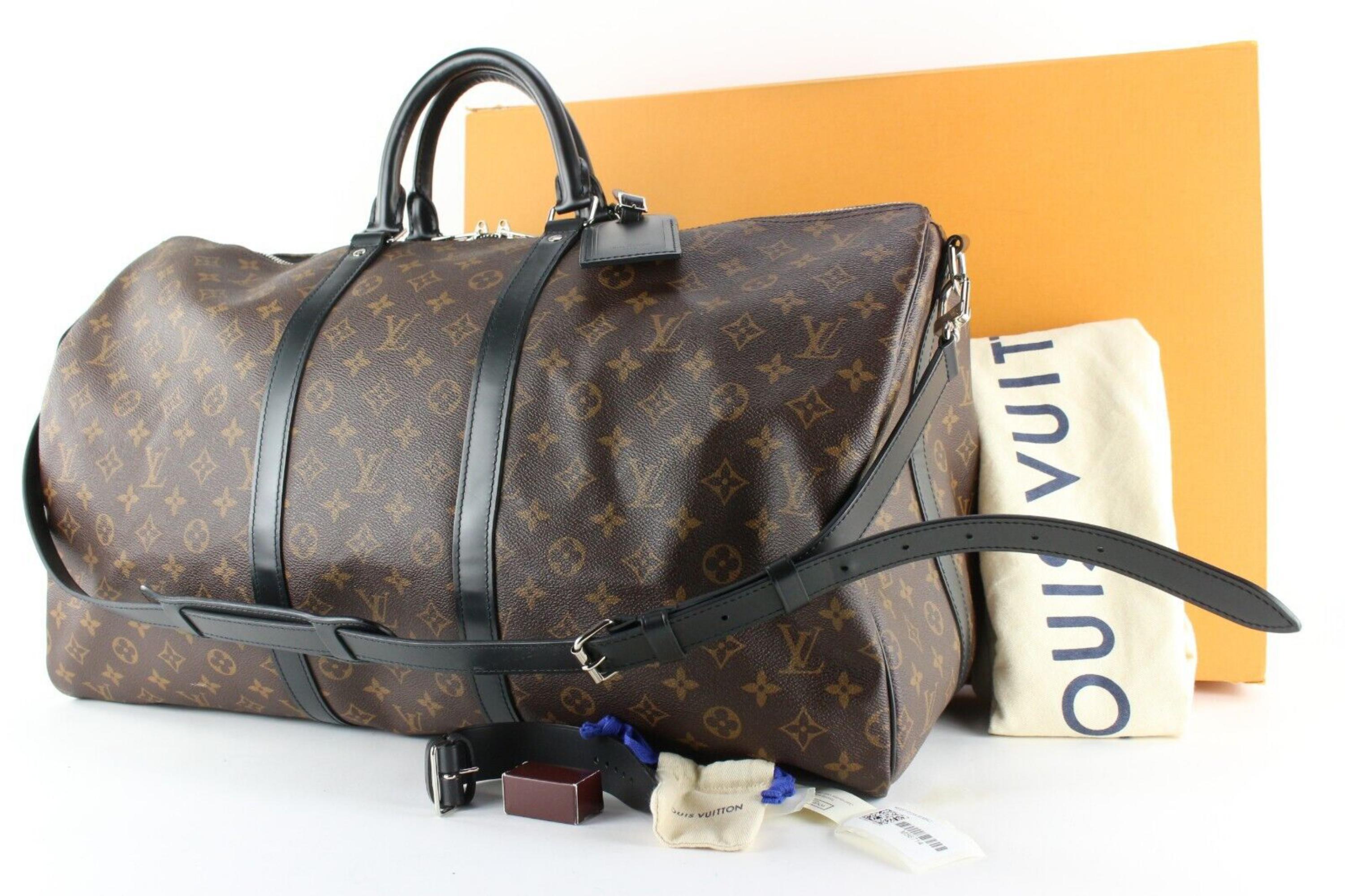 Louis Vuitton Monogram Macassar Keepall Bandouliere 55 Duffle with Strap 1LK1229 For Sale 5