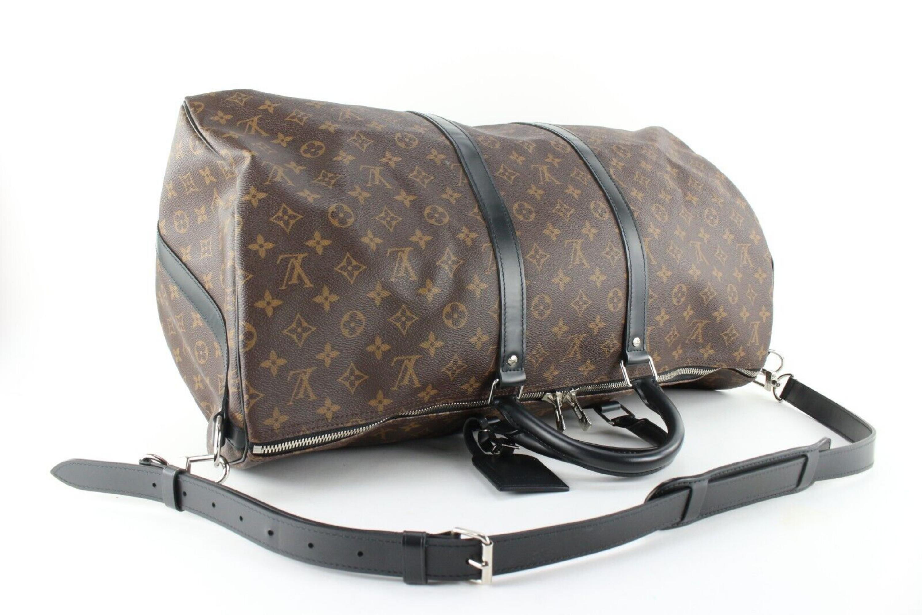 Gray Louis Vuitton Monogram Macassar Keepall Bandouliere 55 Duffle with Strap 1LK1229 For Sale