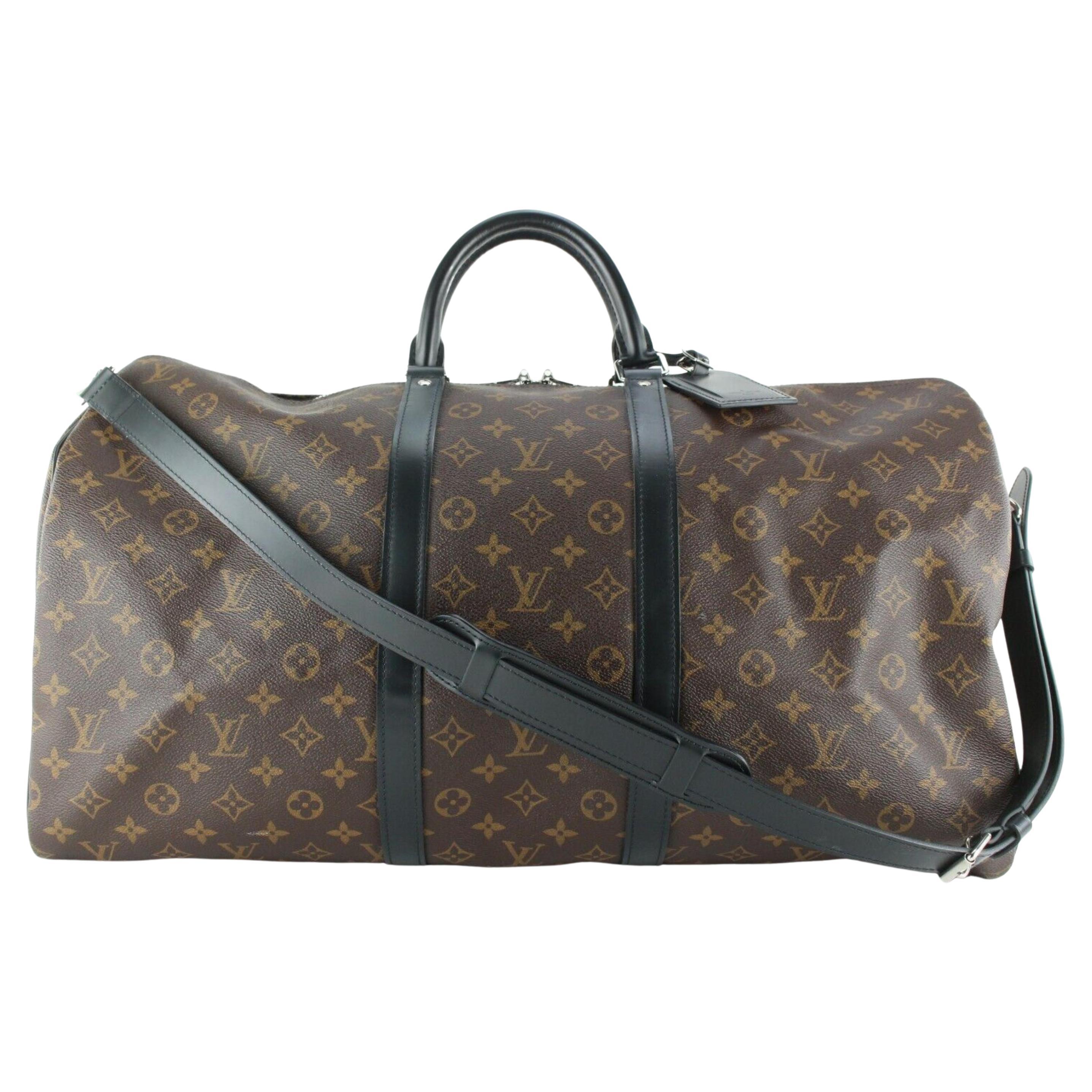 Louis Vuitton Monogram Macassar Keepall Bandouliere 55 Duffle with Strap 1LK1229 For Sale