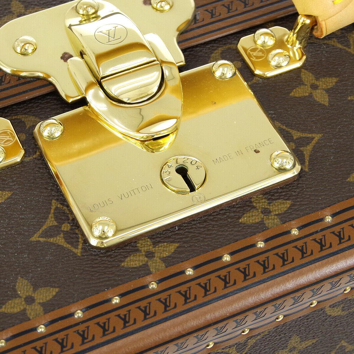 
Monogram canvas
Leather
Metal
Gold tone hardware
Woven lining
Push-lock closure
Feature eight shoe compartments
Handle drop 3