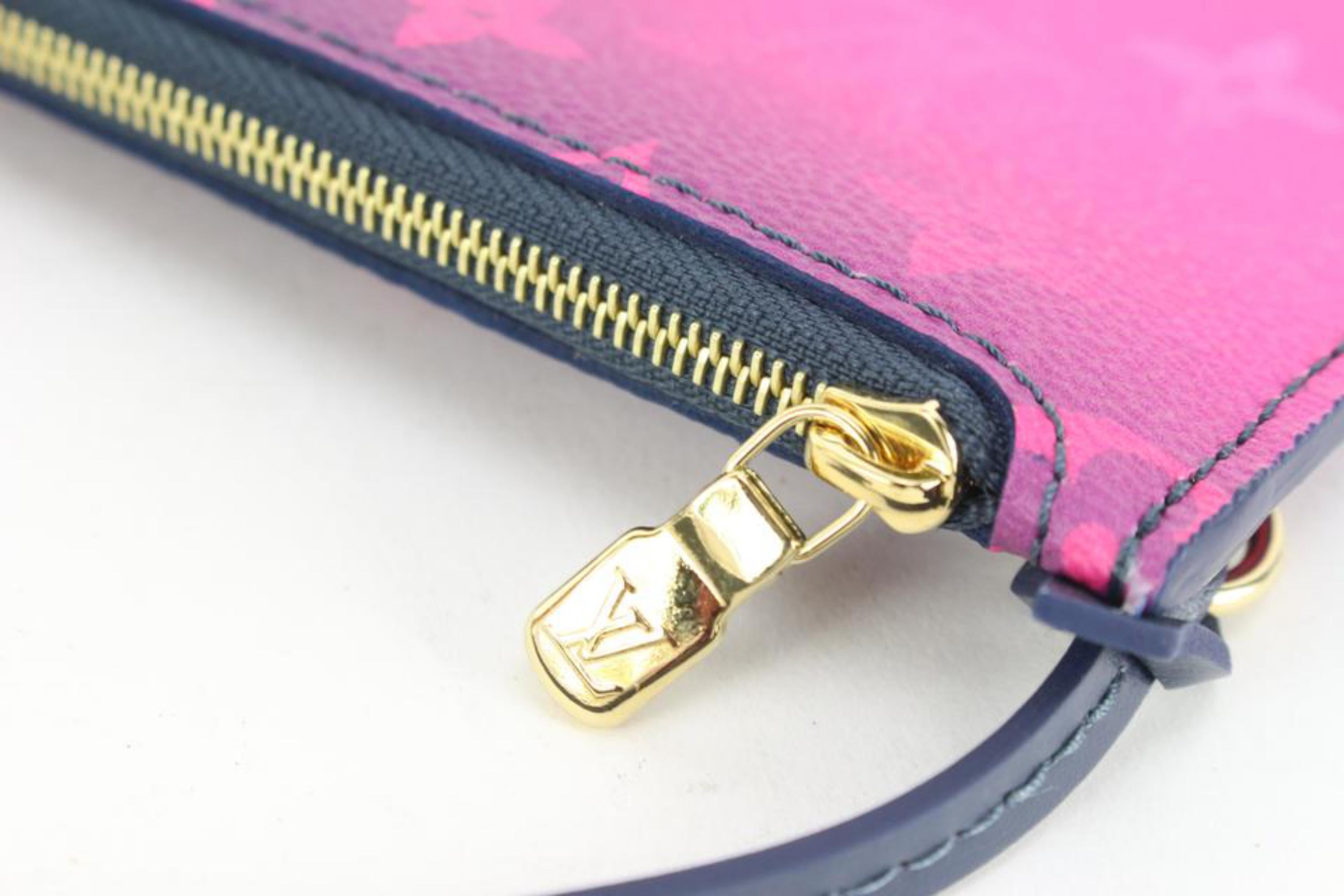 Women's Louis Vuitton Monogram Midnight Fuchsia Neverfull Pochette MM Wristlet 42lk511s