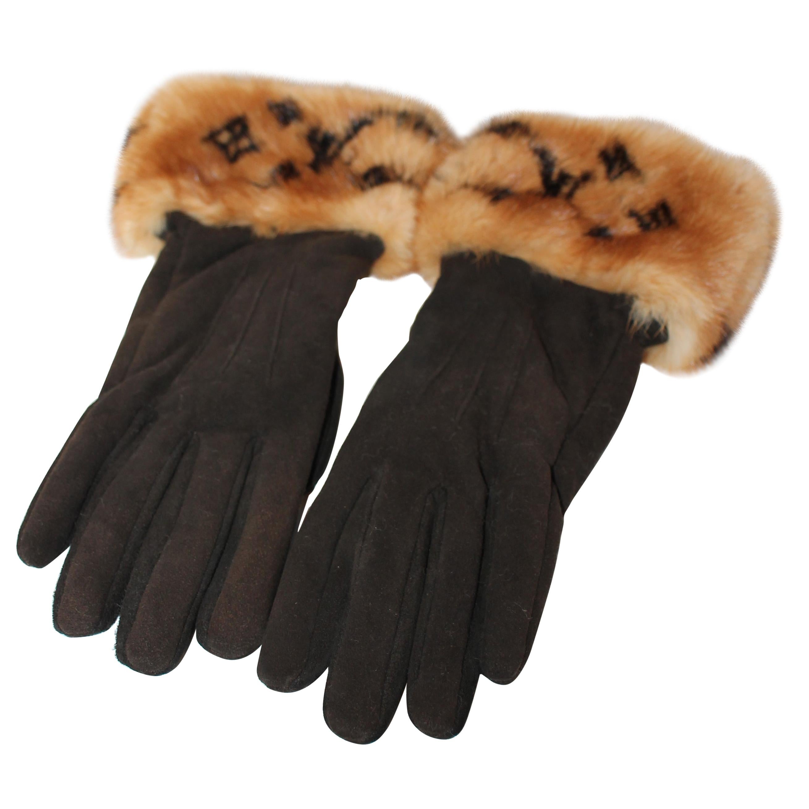 Louis Vuitton Monogram Shearling Gloves, Brown, 9