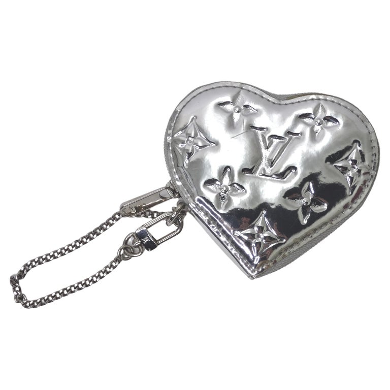Louis Vuitton Monogram Miroir Heart Coin Purse Silver For Sale at