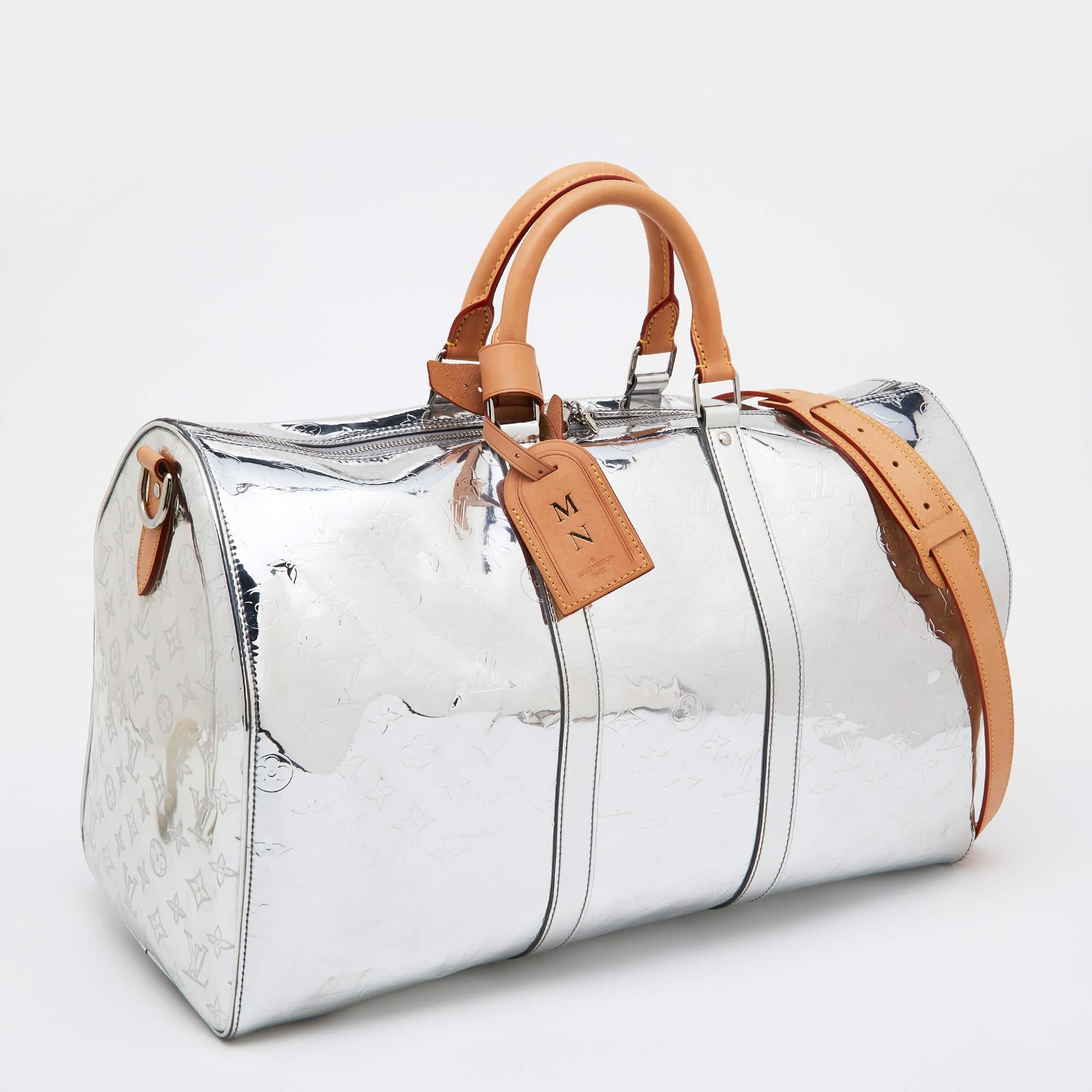 Beige Louis Vuitton Monogram Mirror Keepall Bandouliere 50 Bag For Sale