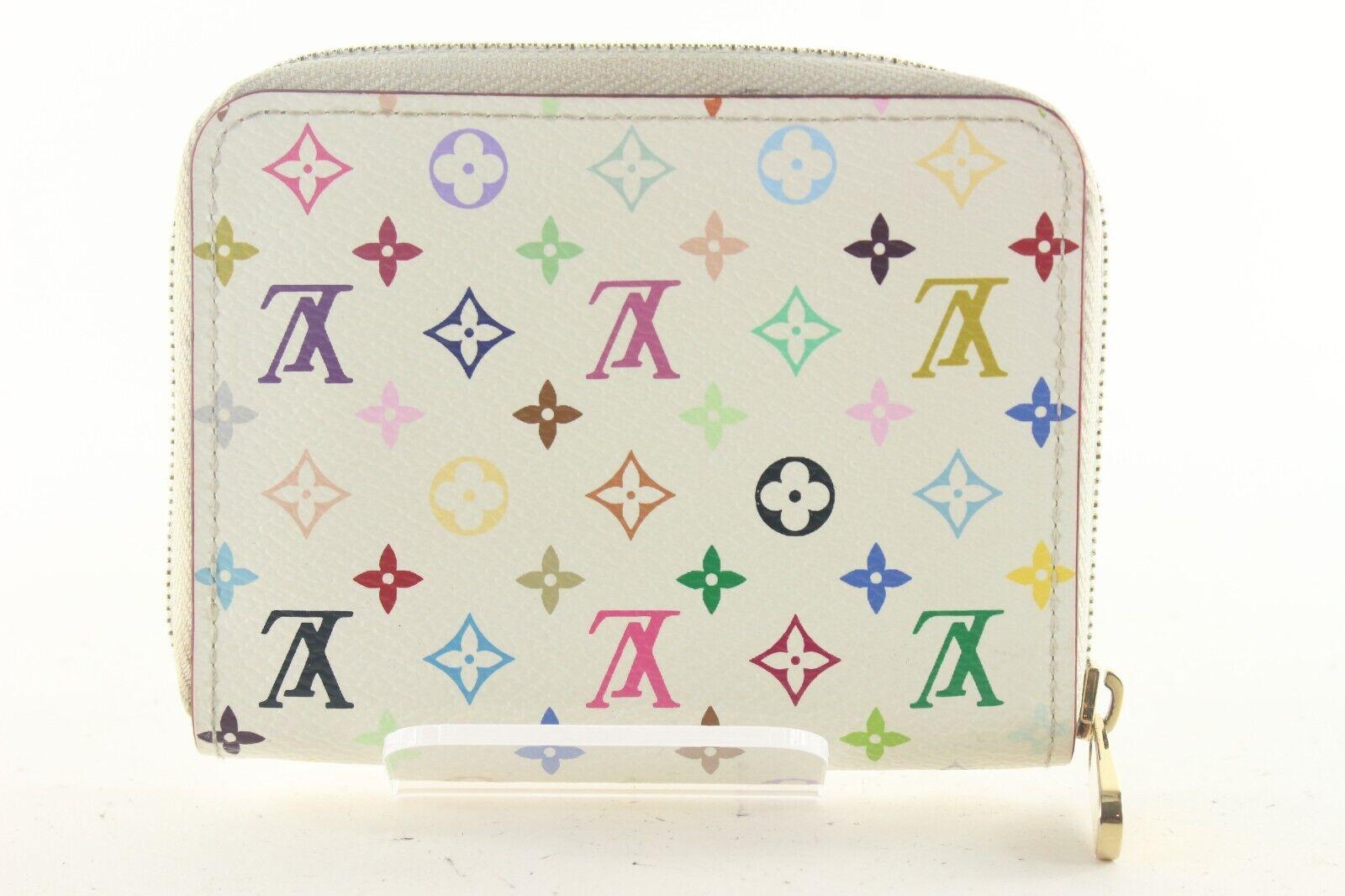 Louis Vuitton Monogram Mulitcolor Zippy Coin Wallet White 2LV82K In Good Condition For Sale In Dix hills, NY