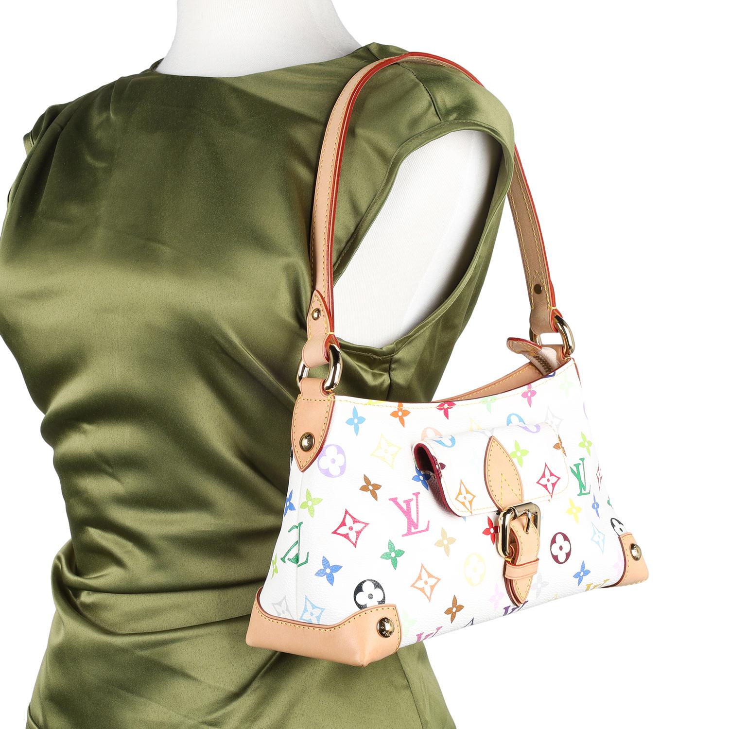 Auténtico bolso Louis Vuitton Monograma Multicolor Eliza en Blanco. ¡Este bolso es ESPECTACULAR! Presenta el monograma multicolor característico de Takashi Murakami sobre lona revestida de blanco, cierre superior de cremallera, correa para el hombro
