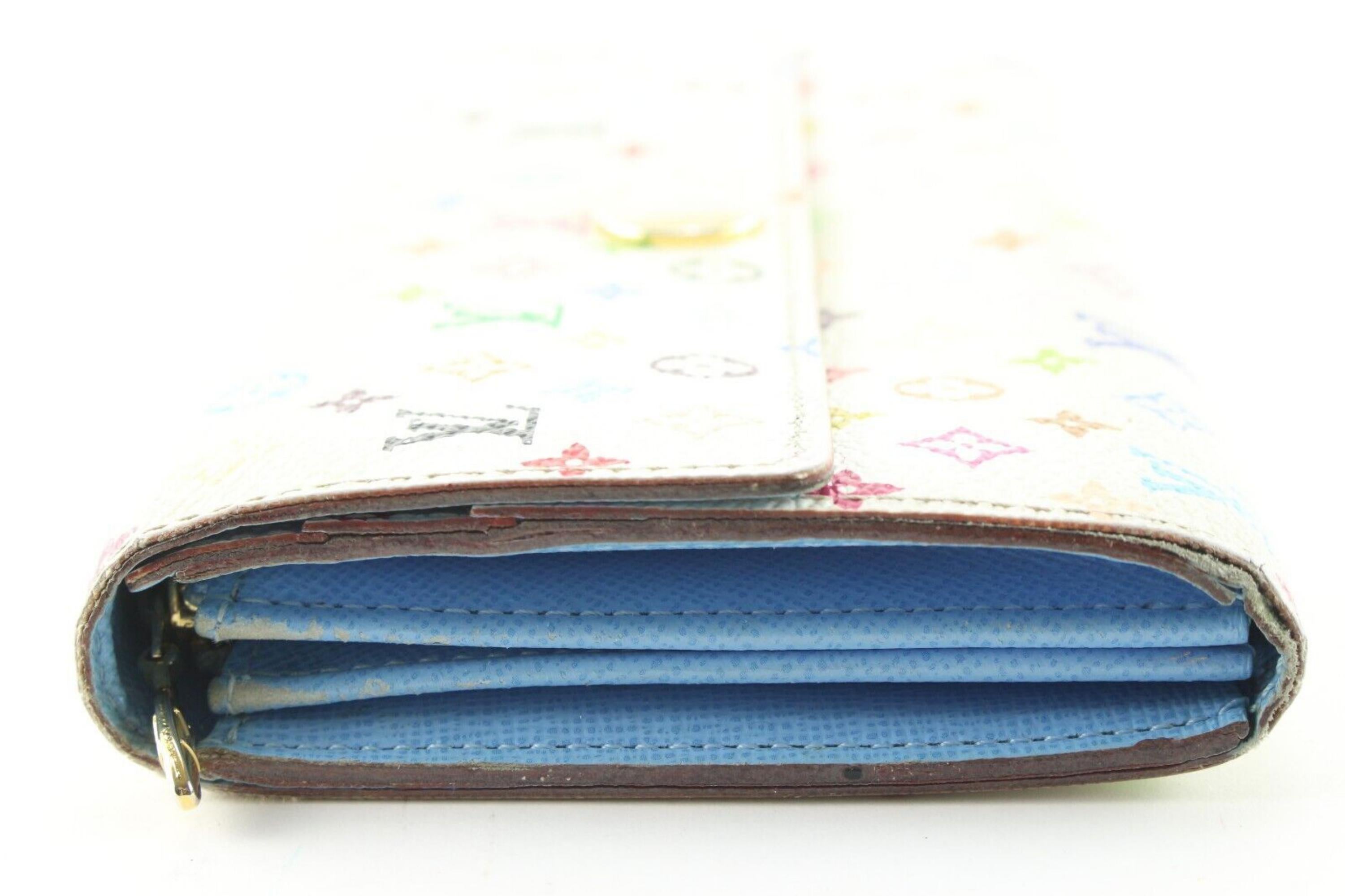 Louis Vuitton Monogram Multicolor White Sarah Wallet Long Blue Flap 5LV512S In Good Condition In Dix hills, NY