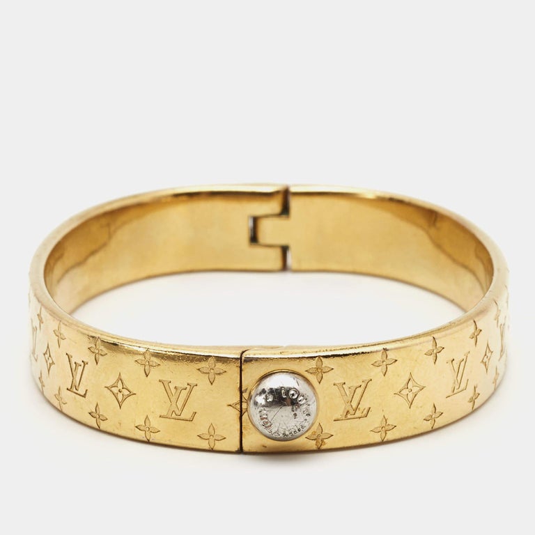 Louis Vuitton Nanogram Gold Tone Metal Cuff Bracelet S at 1stDibs