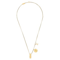 Louis Vuitton Style Enameled Fleur Long Layered Necklace