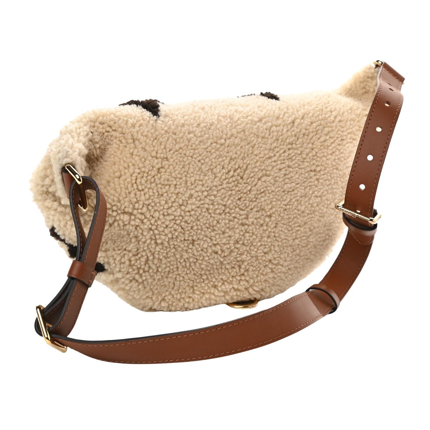 Beige Louis Vuitton Monogram Neutrals Shearling Teddy Bum Bag For Sale