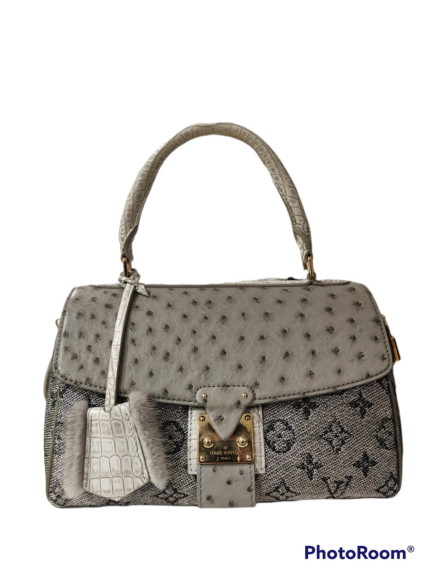 Gray Louis Vuitton Monogram Ostrich comedie carrousel handbag For Sale